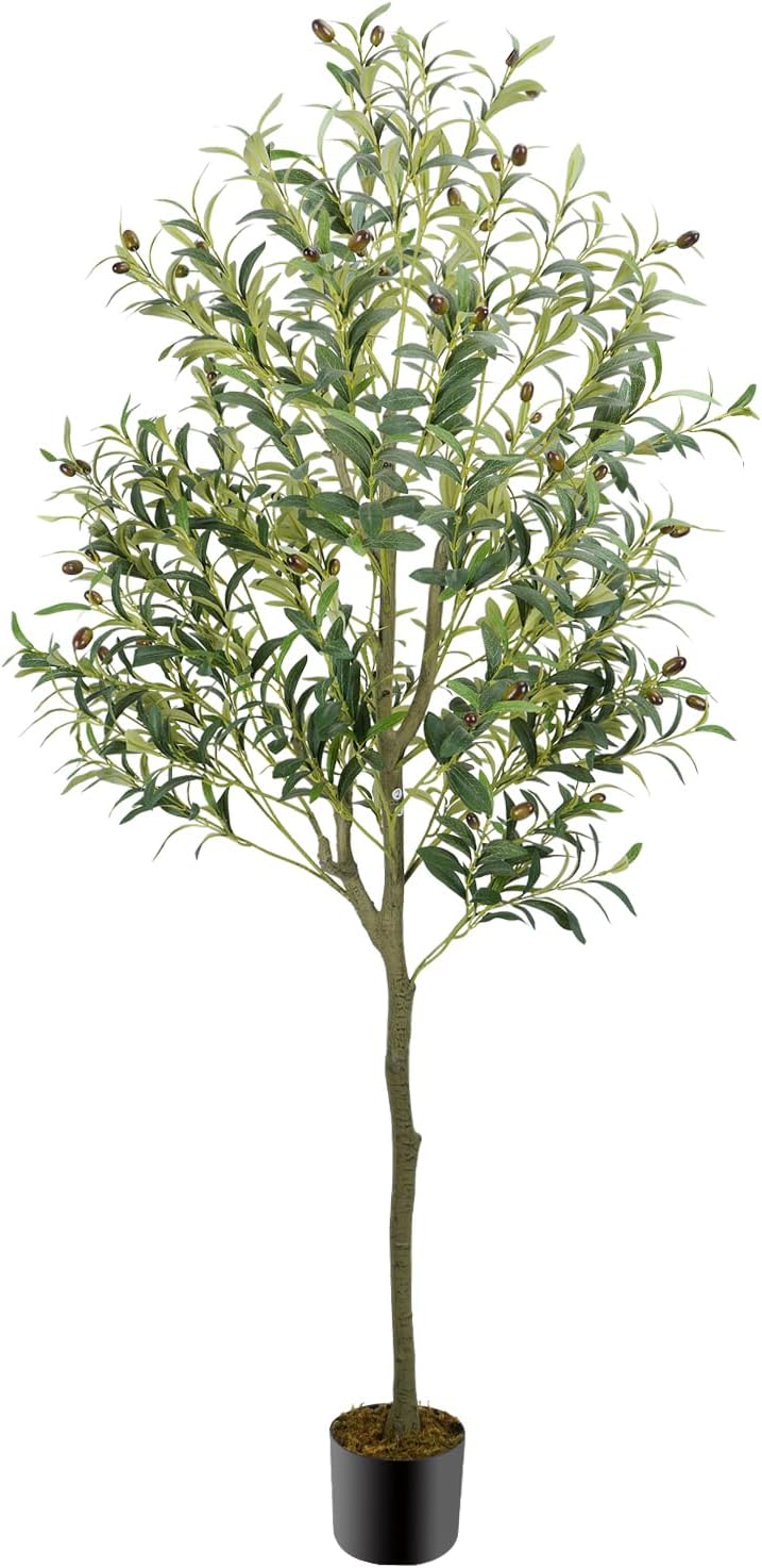 Olive Tree Artificial Indoor 6FT, GTIDEA Artificial Tree Fake Tree Indoor Large Faux Olive Tree and Fruits Artificial Plants Indoor Fake Silk Trees for Spring Home Decor Office Living Room Floor