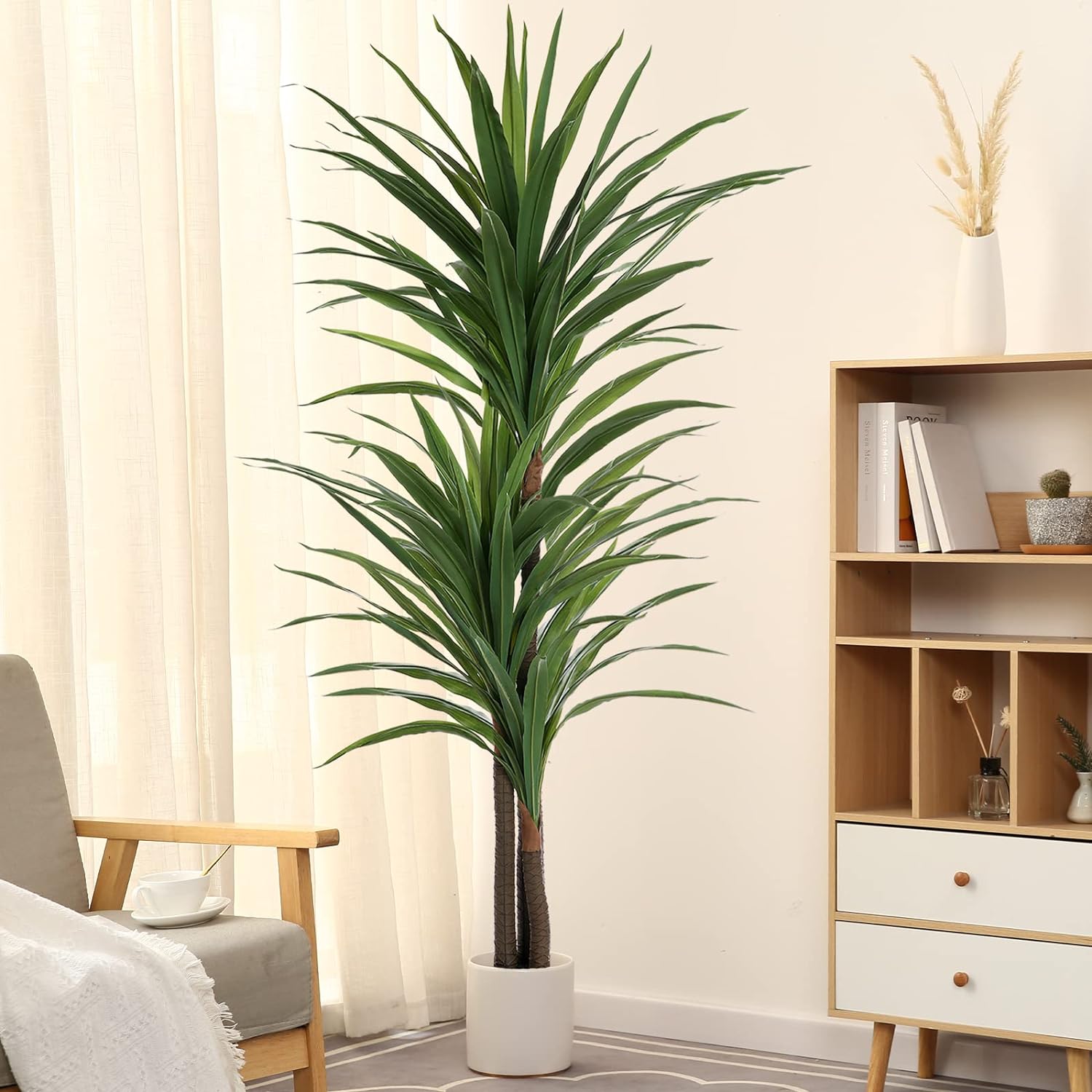 FLOWORLD Dracaena Silk Plant Corn Stalk 6ft Tall Faux Plants Indoor Large Fake Plants Potted Yucca Tree Tropical Floor Plants Artificial Silk Palm Trees for Home Office Store Decor Housewarming Gift