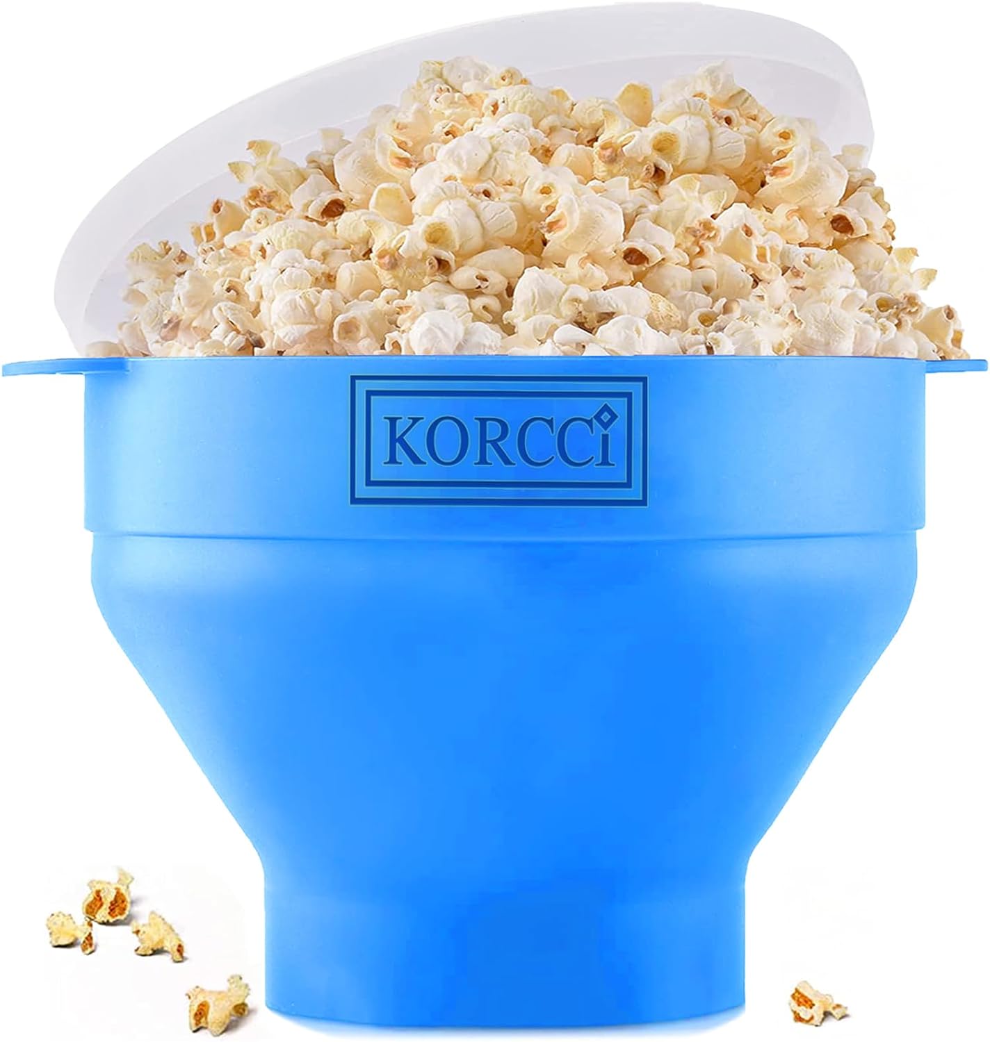 The Original Korcci Microwaveable Silicone Popcorn Popper, BPA Free Microwave Popcorn Popper, Collapsible Microwave Popcorn Maker Bowl, Use In Microwave, Dishwasher Safe (Light Blue)