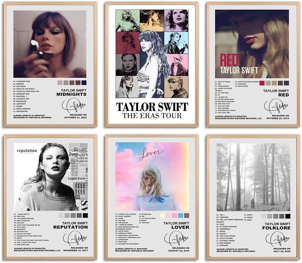 Taylor Music Poster Album Poster Cover Decor for Room Bedroom Wall Art Decoration ollege Dorm Decor (Set of 6, 8 in x 10 in, Unframed)