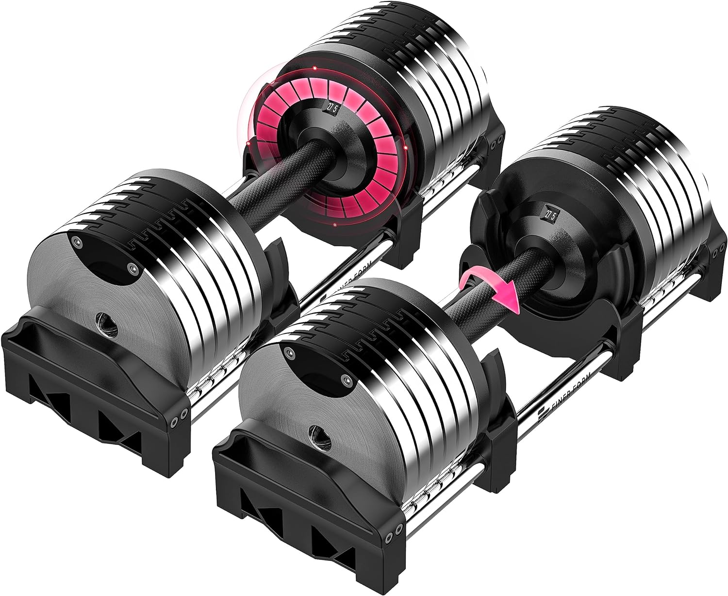 Finer Form Adjustable Dumbbells 5-32.5 LBs: Save Space with This Female-Friendly Adjustable Dumbbell Set. Go Up Or Down in 2.5 LB Increments with These Adjustable Weights, Sold as A Pair.