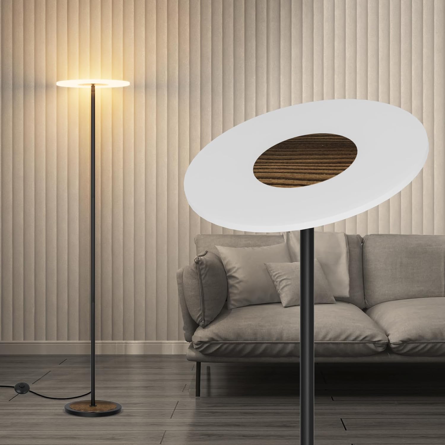 Ralbay Sky LED Floor Lamp, 30W 3000LM Modern Torchiere Floor Lamps with 3000K Warm Light, 63 Inch Tall Metal Modern Sky Floor Lamps for Living Room/Bedroom Black