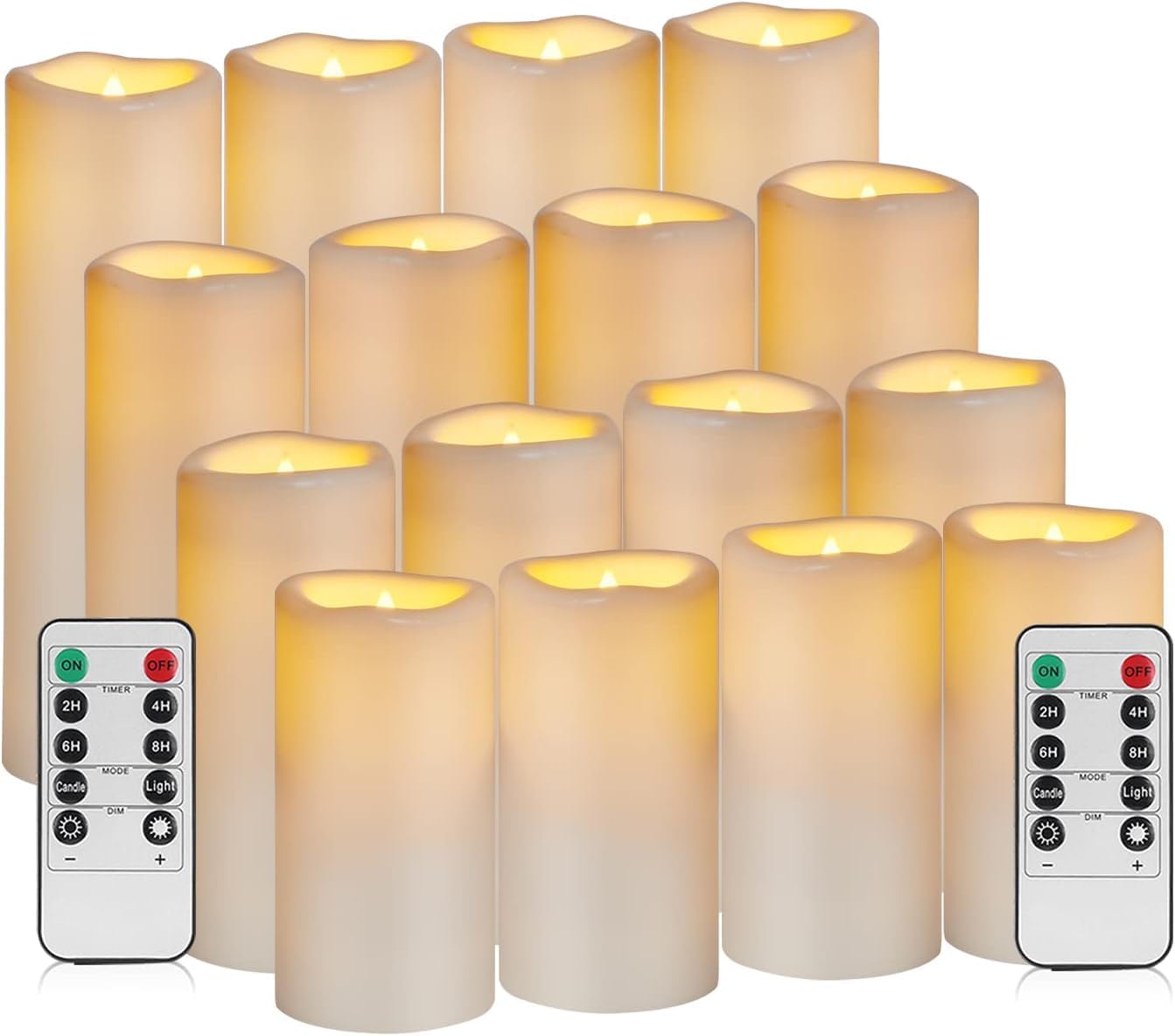 antizer Flameless Candles Outdoor Indoor Waterproof Battery Operated Candles Pack of 16 Ivory Color Flameless LED Candles with 10-Key Remote & Timer for Home/Wedding Dcor (D2.2'' x H4''5''6''7'')