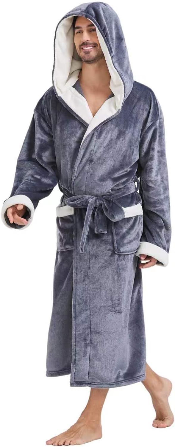 SWEET RABBIT Mens Robe With Hood-Mens Robes Big Tall-Men' Fluffy Warm Bathrobe-Men' Home Clothing Pajama Winter Robe