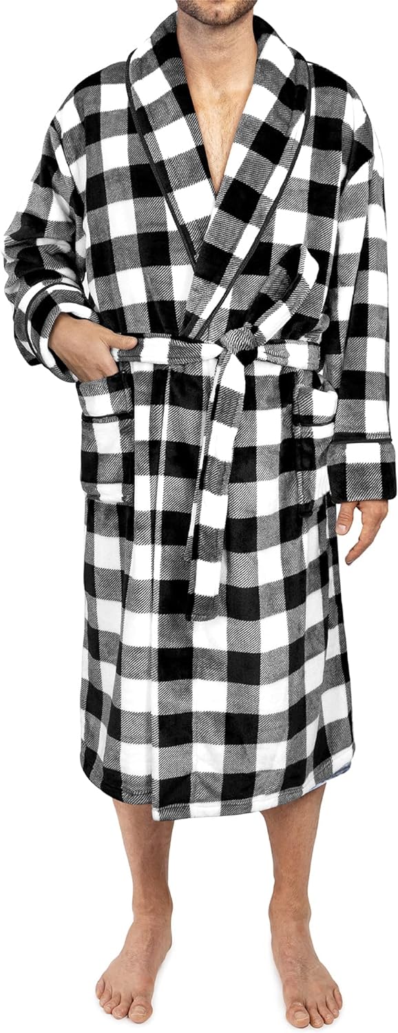 PAVILIA Fleece Mens Robe, Plush Flannel Robe for Men, Soft Bathrobe Mens Long Spa Robe