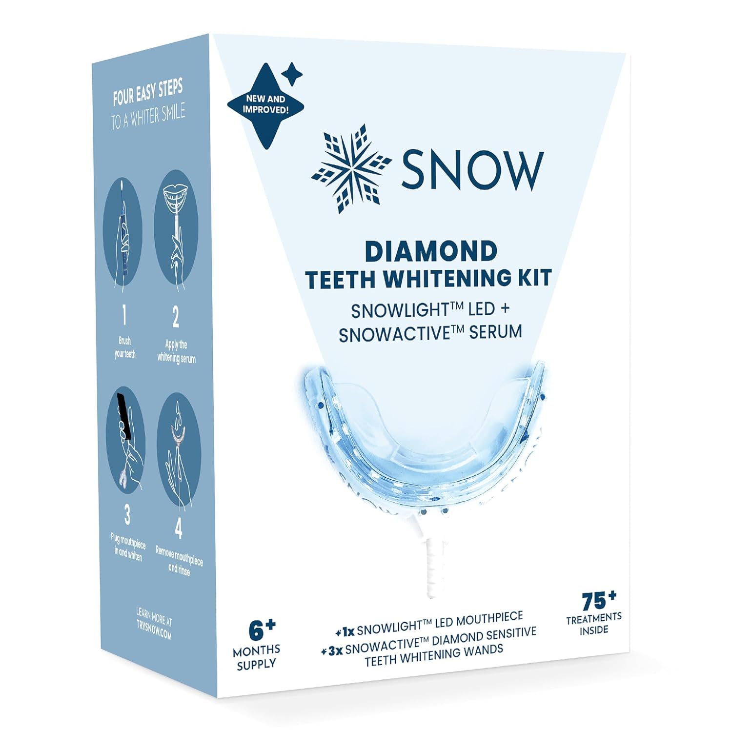 Snow Diamond Teeth Whitening Kit with LED Light,3 Whitening Wands, LED Mouthpiece, Shade Guide,Complete at-Home Teeth Whitener System