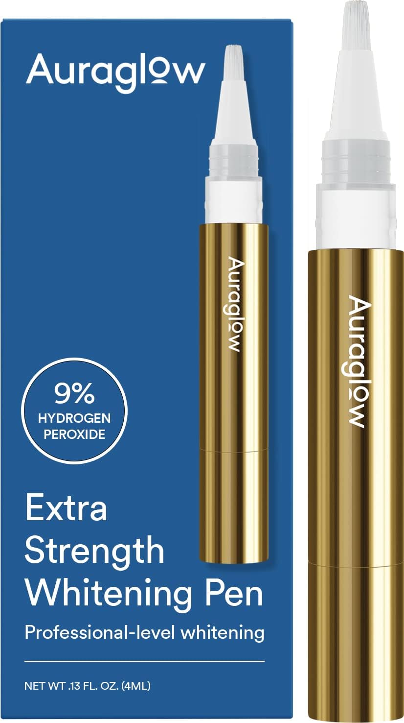 Auraglow Extra Strength Teeth Whitening Pen, 9% Hydrogen Peroxide, 40  Whitening Treatments, Whitens Teeth Fast, No Sensitivity, 4mL