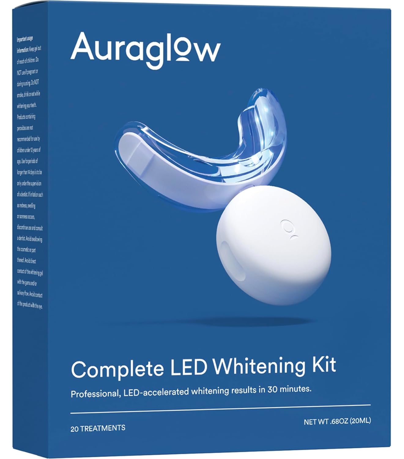 Auraglow Teeth Whitening Kit, LED Accelerator Light, 35% Carbamide Peroxide Teeth Whitening Gel, 20+ Whitening Treatments, (2) 5mL Whitening Gel Syringes, Whiten Teeth Faster