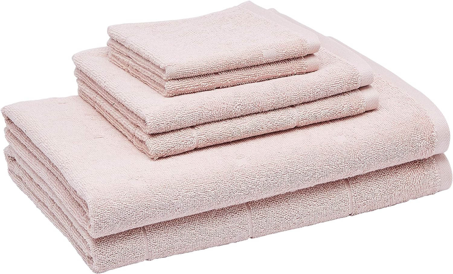 Amazon Basics 6-Piece Fade Resistant Bath, Hand and Washcloth Towel Set - Blush Grid