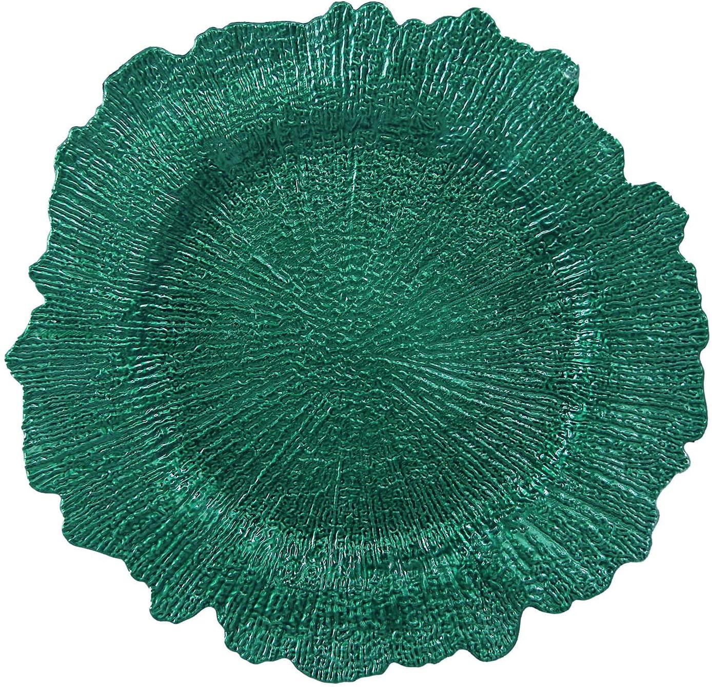 WELMATCH Green Plastic Reef Charger Plates - 12 pcs 13 Inch Round Floral Sponge Charger Plates Wedding Party Decoration (Green, 12)