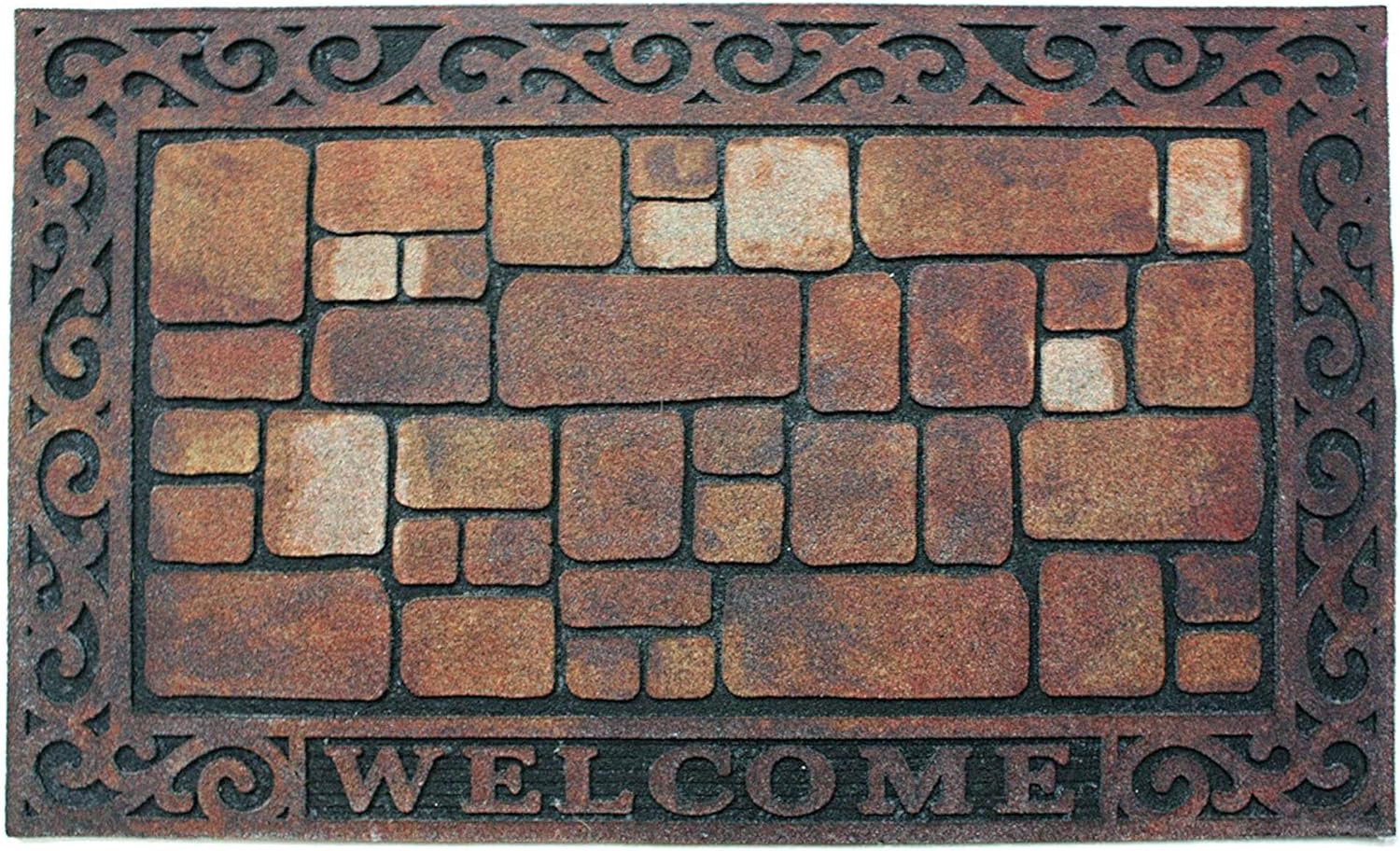 DII Heavy Duty Non-Slip Outdoor/Indoor Printed Flocked Doormat, 18x30, Welcome Stones