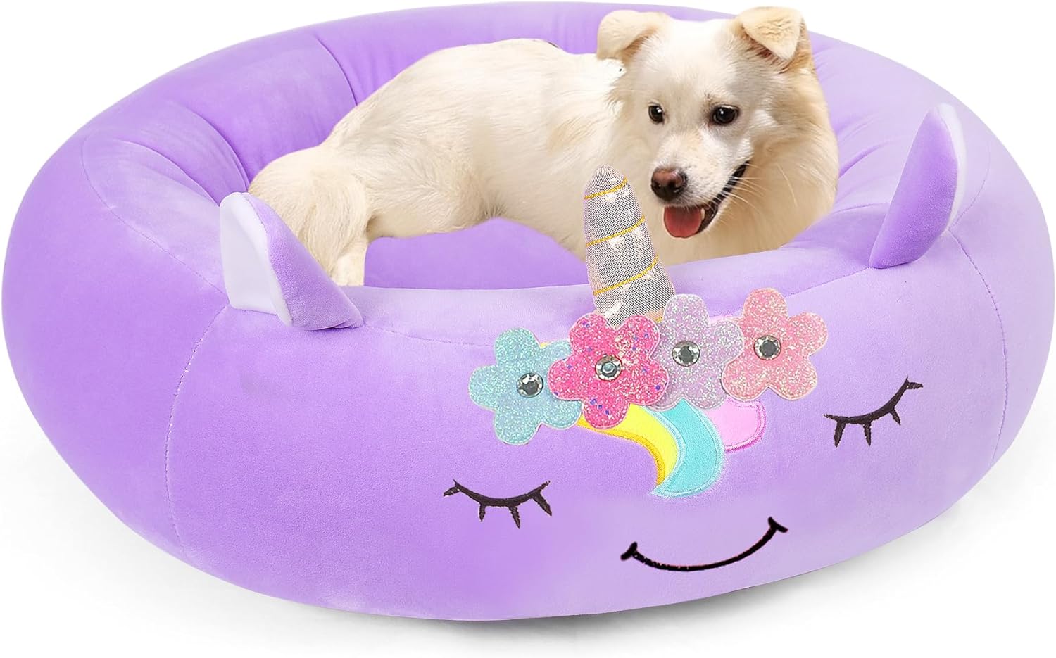 BESTVIVE 24 Inch Unicorn Pet Bed, Medium Ultrasoft Plush Pet Bed Soft Fluffy Padded Plush Mat for Medium Dogs Puppy Kitty