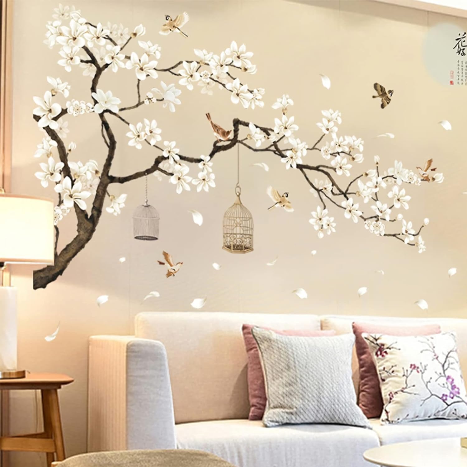BWCXXZH Large White Flower Wall Stickers, 50x74 Removable DIY Romantic Cherry Blossom Tree Wall Murals Peel and Stick 3D Wall Art Stickers Home Decor for Gilrs Bedroom Nursery Rooms Living Room