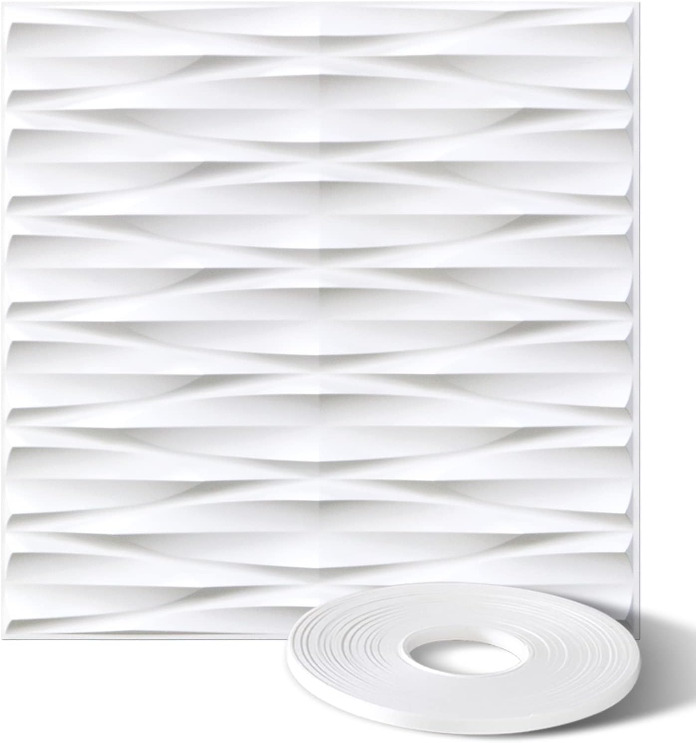 STICKGOO 12 PCS 3D Wall Panels Peel and Stick, 19.7 x 19.7, Relax Design, Wave PVC Wall Tiles with A Free Double-Sided Tape, 3D Textured Wall Panels for Bedroom, Living Room, 32 Sq.Ft, White