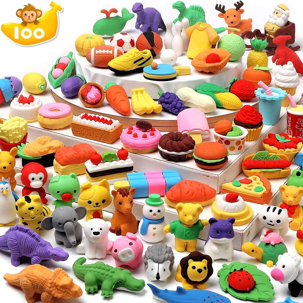 HINZER 100 Pack Animal Erasers Bulk Pull Apart 3D Puzzle Erasers Classroom Rewards and Prizes Class Treasure Box Kids Party Favors Back to School Supplies Gift