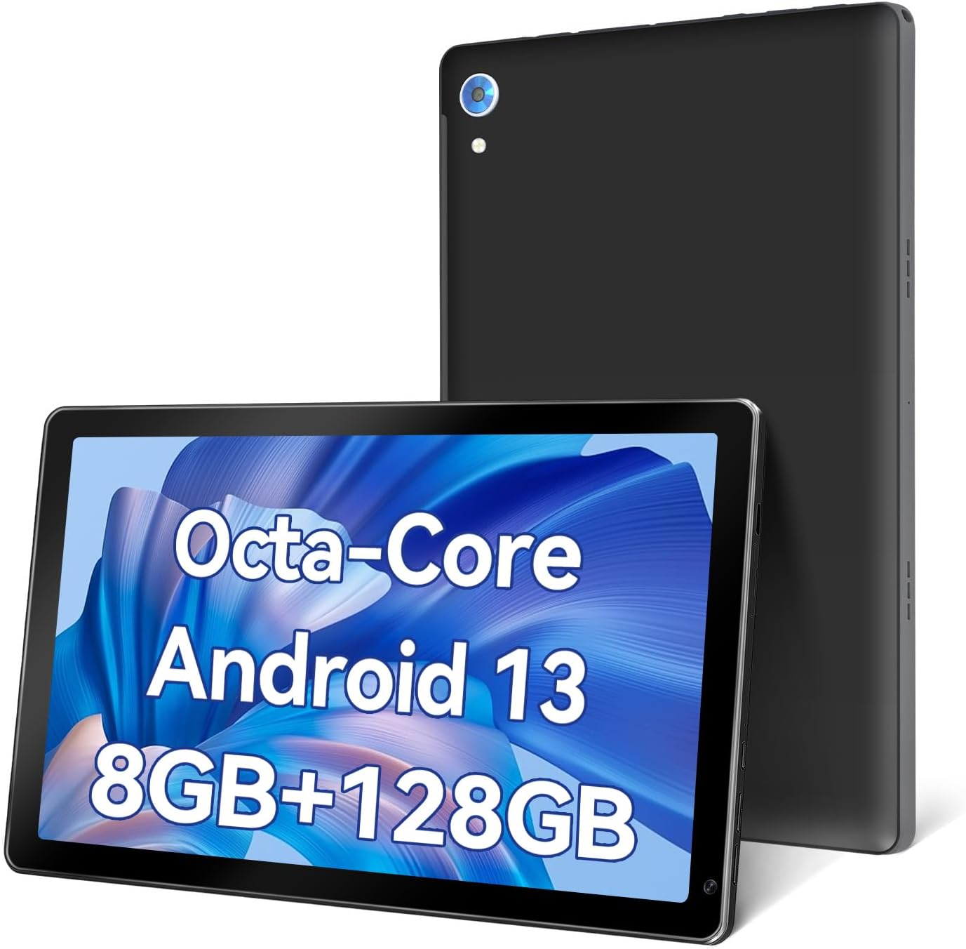 Octa-Core Android Tablet, 10.1 Inch Android 13 Tablet, 8(4+4) GB RAM+128GB ROM(TF 1TB Expand), Camera 5MP+8 MP, Dual Camera, Fast Charging, 5000mAh, Google GMS Certified (Black)