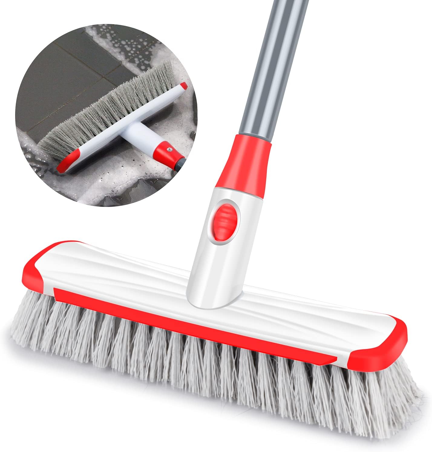 Scrub Brush Floor Brush with Long Handle, Deck Brush Floor Scrubber 2 in 1 Scrape Brush Stiff Bristle Shower Brush Scrubbing Brush Cleaning Brush for Bathroom, Kitchen, Tub, Carpet, Grout, Tile