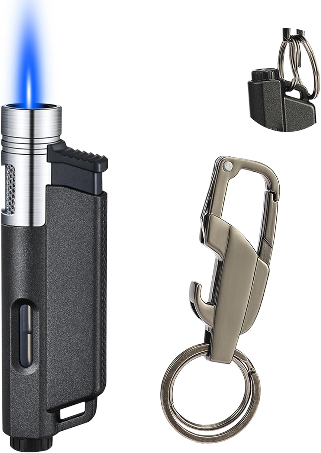 Bbsisgo Torch Lighter and Keychain Combo, Adjustable Jet Flame Butane Lighter, Refillable Keychain Lighter, Black.(Gas Not Included)