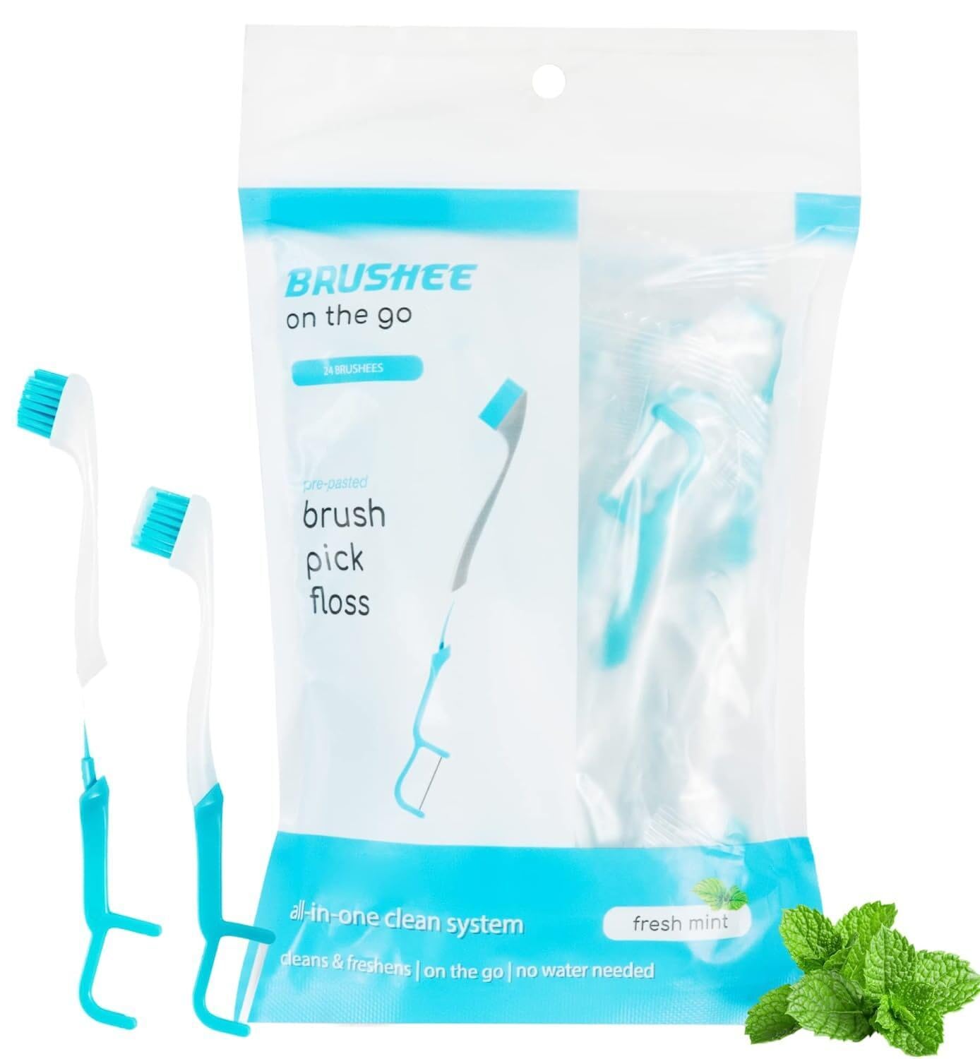 Brushee - The Evolution of Oral Care | 3-in-1 Tool (Pre-Pasted Mini-Brush   Floss   Pick) | Individually Wrapped | Disposable | Prepasted Travel Toothbrushes | Small Adult Toothbrush - (72-Pack)