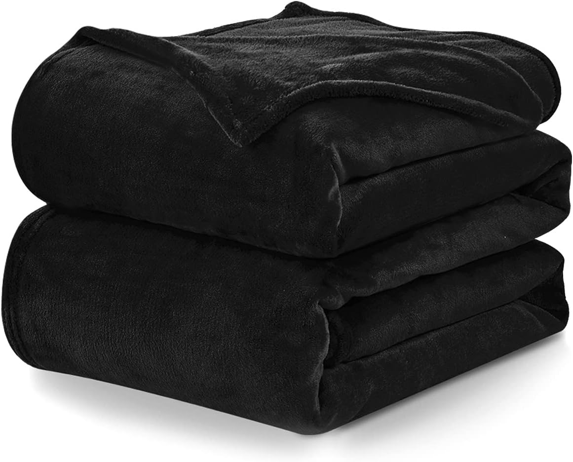 CozyLux Fleece King Size Blanket for Bed Black - 300GSM Soft Lightweight Cozy Plush Fuzzy Microfiber Flannel Blankets for Travel Camping Chair and Sofa, 108x90 inches