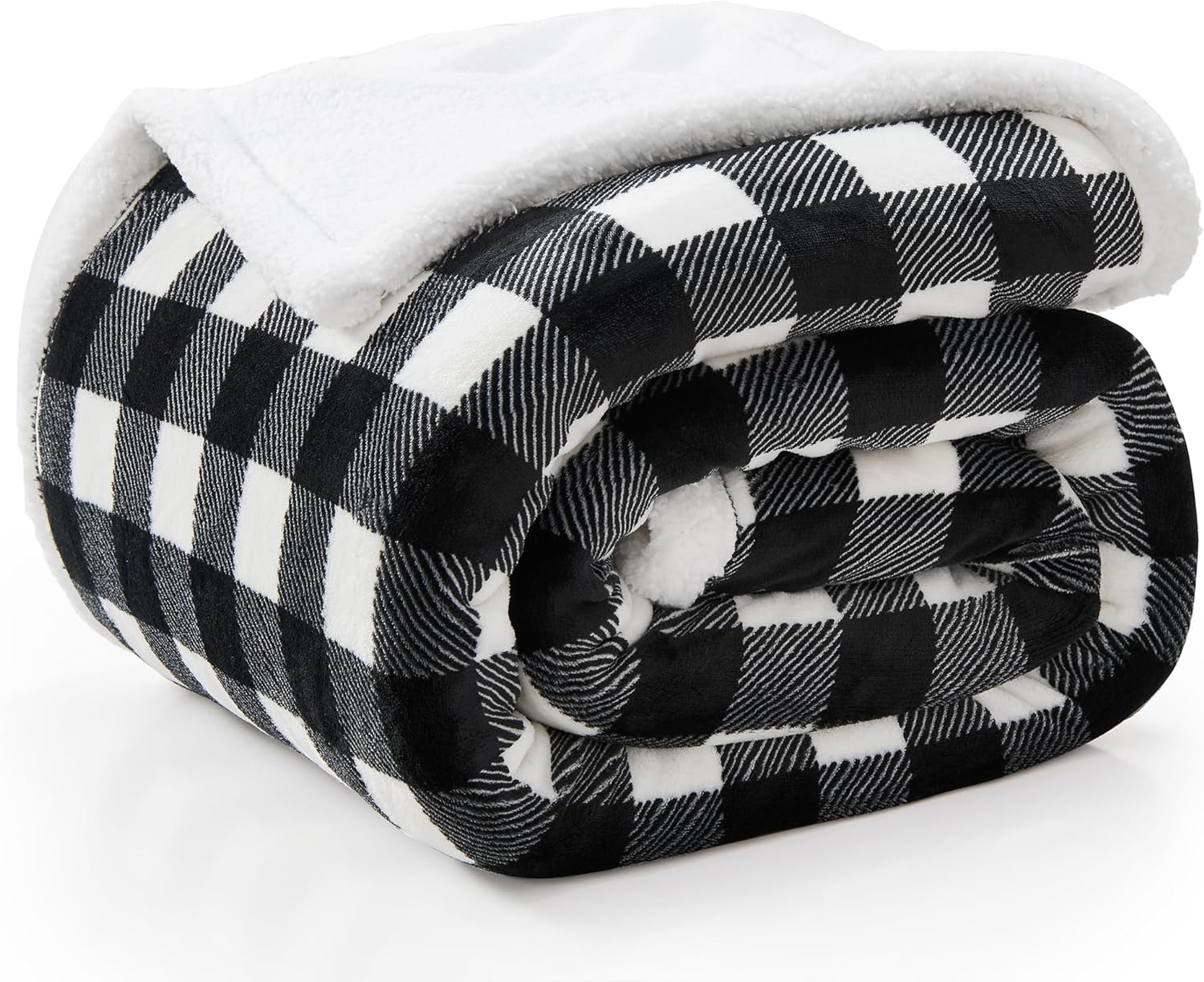 BEDELITE Sherpa Fleece Blankets King Size - Black and White Buffalo Plaid Christmas Blanket, Super Soft Cozy Warm Thick Winter Blanket for Couch and Bed, 108 x 90