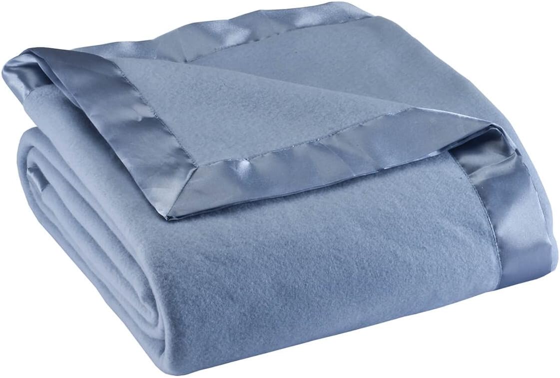 OakRidge Satin Fleece Blanket, Full/Queen, Twin or King Size  100% Polyester Lightweight Fabric and Cozy Satin Binding Edges in Tightly Folding Travel Blanket, Blue