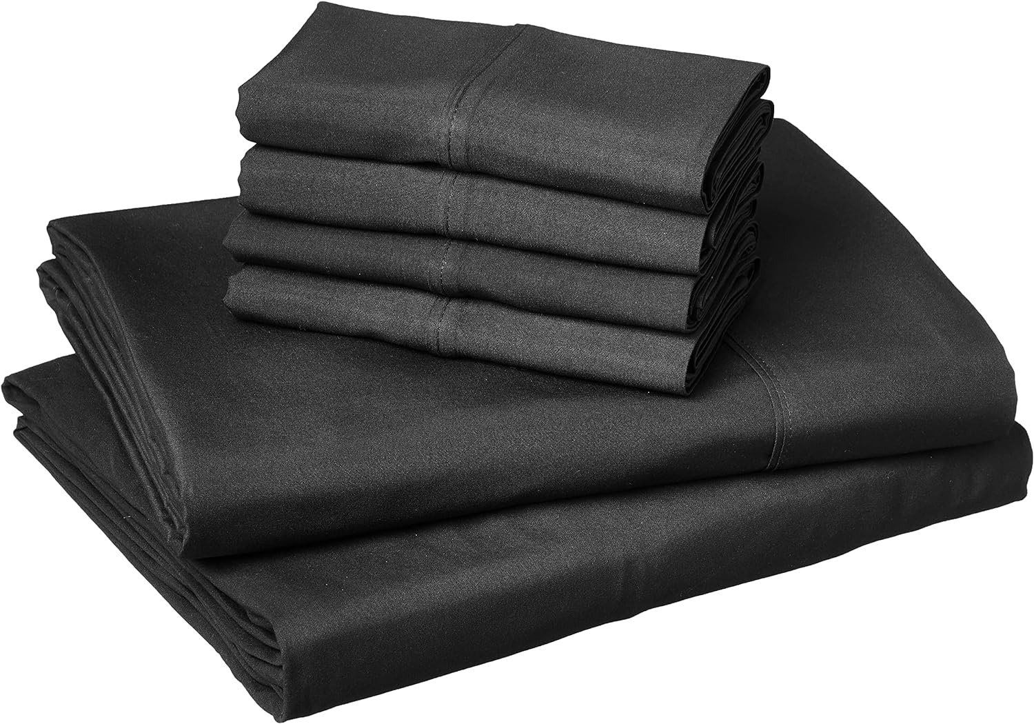 Amazon Basics 6 Piece Lightweight Super Soft Easy Care Microfiber 4-Piece Bed Sheet Set with Extra Pillowcases, King, Black, Solid