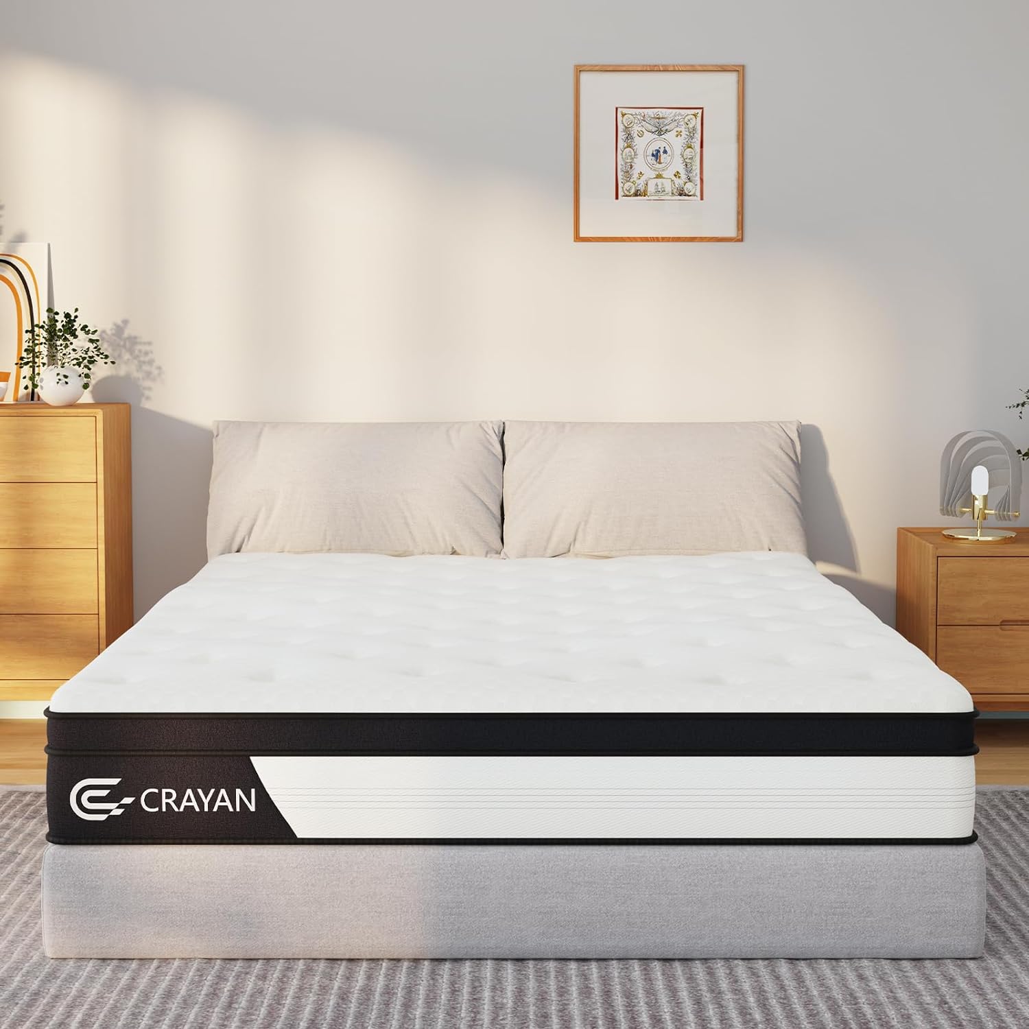 Crayan Full Mattress, 12 Inch Hybrid Mattress in a Box, Memory Foam Pocket Springs Mattress with Motion Isolation and Pressure Relieving, Edge Support, CertiPUR-US