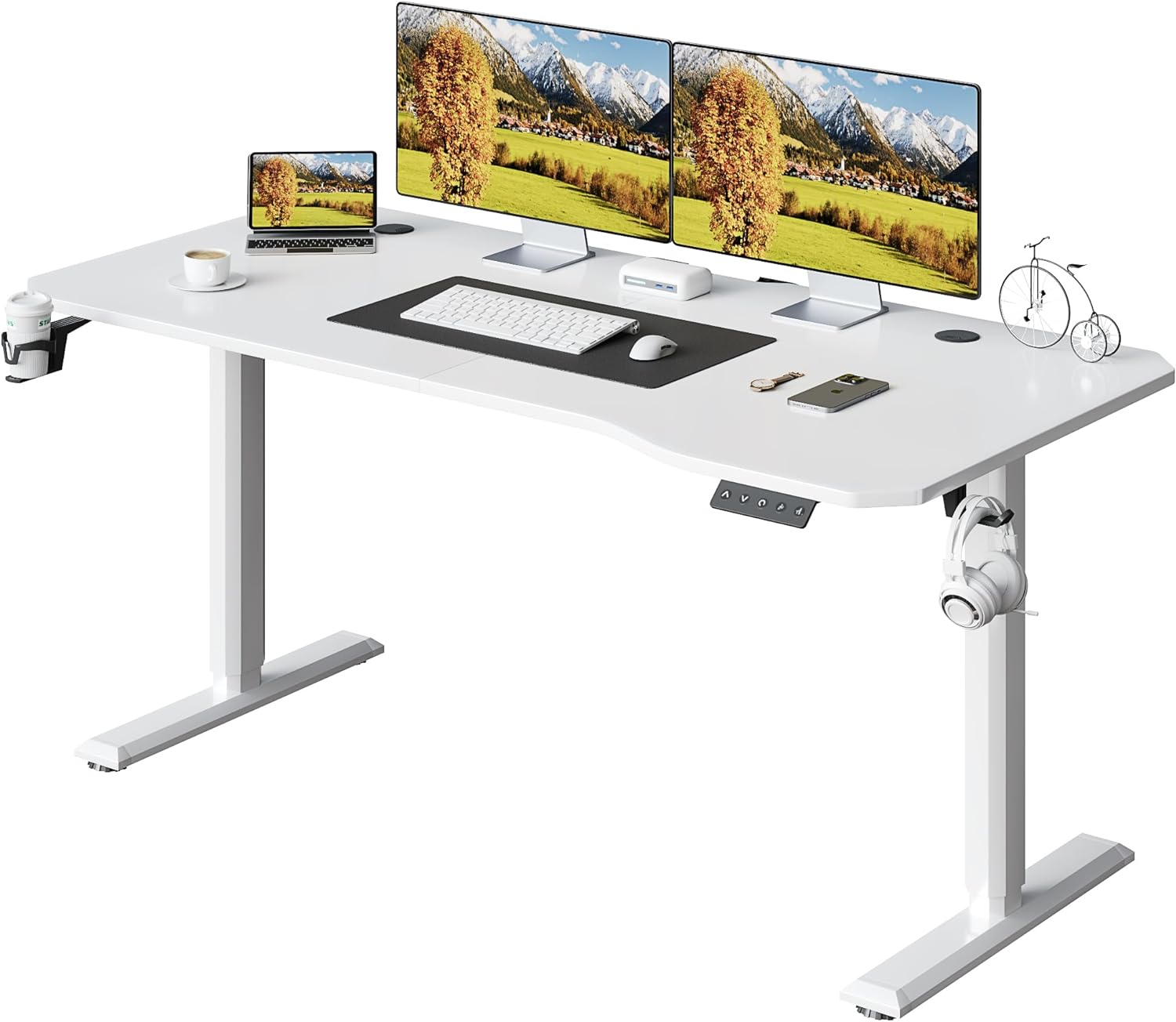 Shahoo Electric Standing Desk 63 Inch, Ergonomic Height Adjustable Table with T-Shaped Metal Bracket Modern Computer Workstations for Home Office, White, 63 x 24 Inches