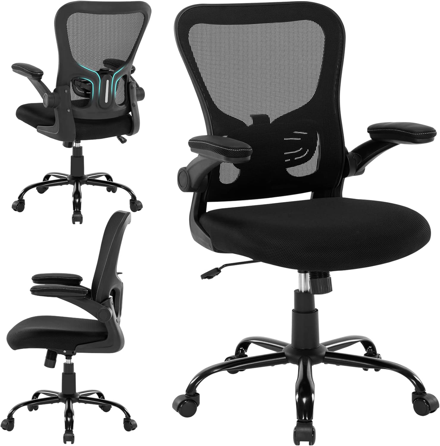 ZLchair Office Chair Ergonomic Desk Chair, Mesh Computer Chair Home Office Desk Chairs with Lumbar Support, Adjustable Height and Flip-up Armrests, Swivel Executive Task Chair BIFMA Passed, Black