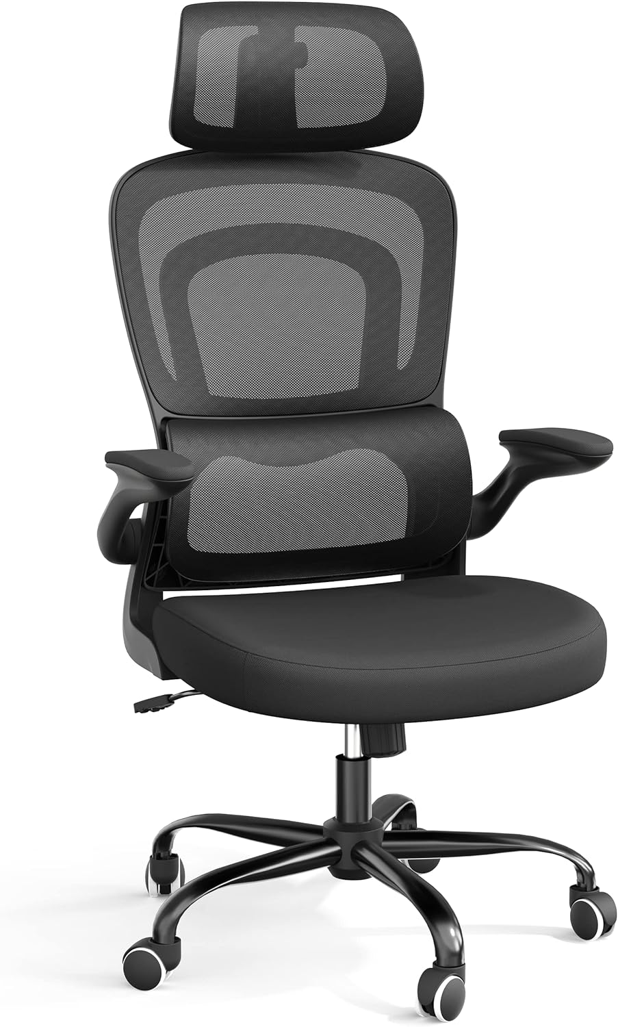 SOMEET Ergonomic Mesh Office Chair with Lumbar Support, High Back Office Chair with Flip-up Arms, Mesh Computer Gaming Chairs with Adjustable Headrest, Ergonomic Chair for Home Office Work, Black