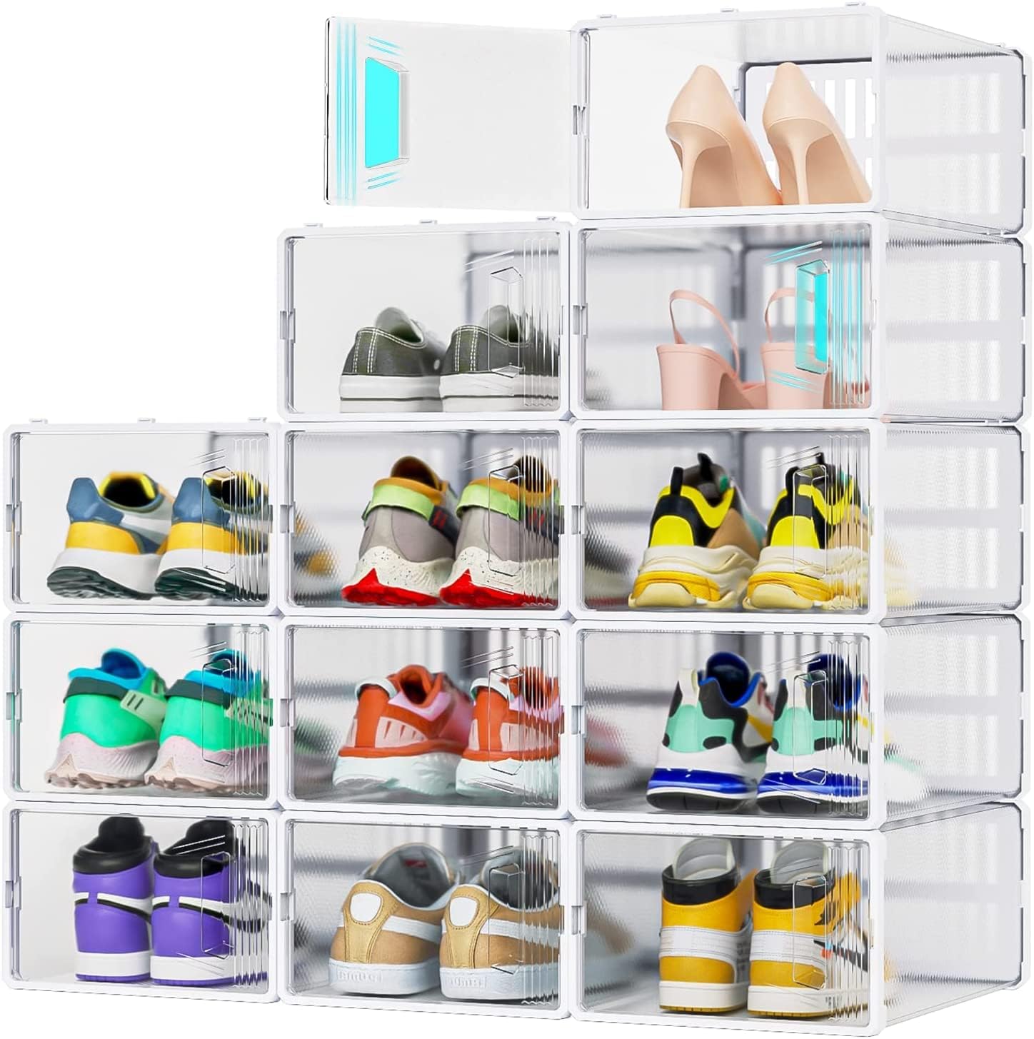 JONYJ 12 Pack Shoe Organizer, Clear Plastic Stackable Shoe Storage, Multifunctional Shoe Box, Universal Shoe Storage Boxes for Men and Women