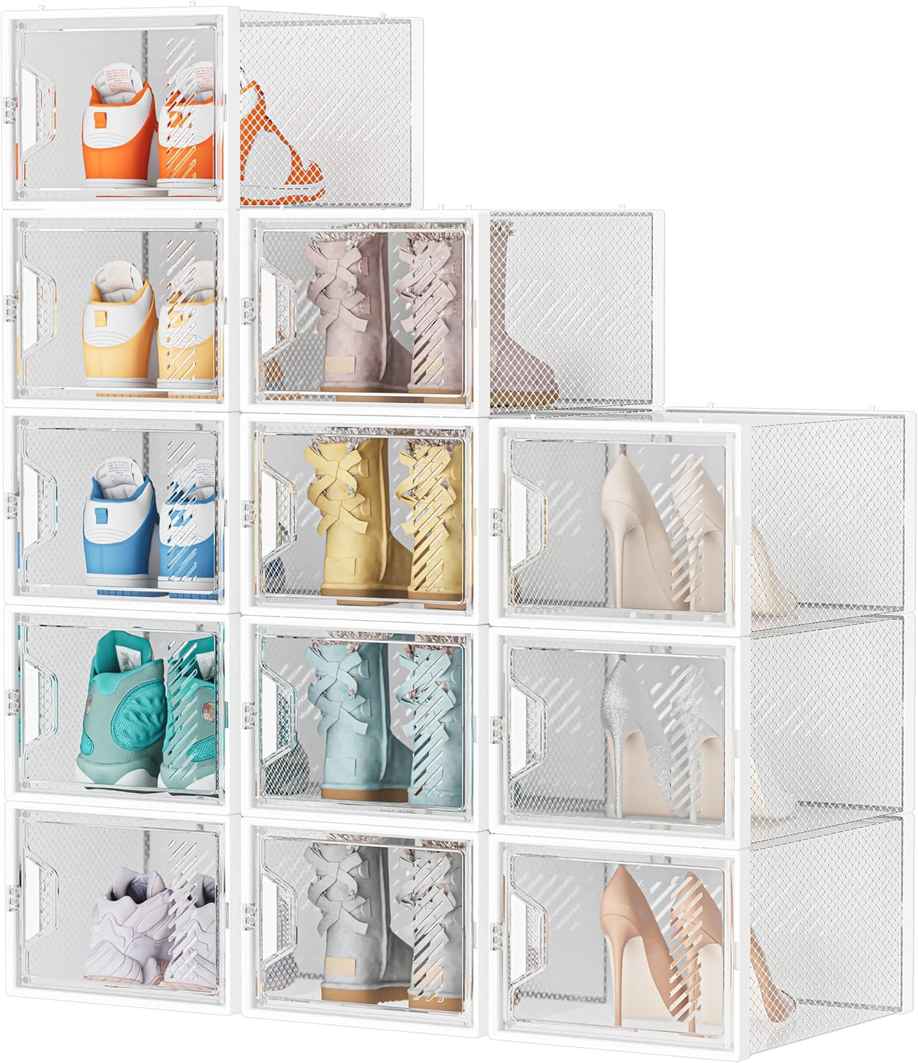 Shoe Storage, 12 Pack Large Shoe Organizer for Closet, Shoe Boxes Clear Plastic Stackable Shoe Storage Boxes for Size 13