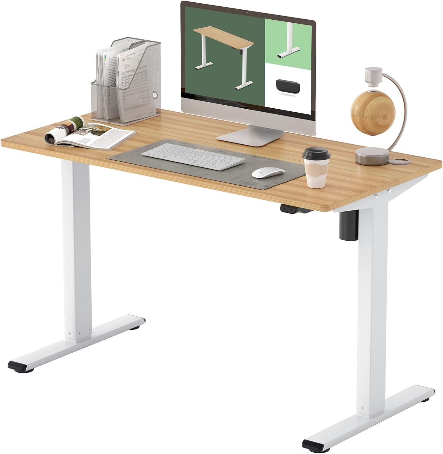 Flexispot Standing Desk, Height Adjustable Desk Electric Sit Stand Desk, 48 x 24 Inches Home Office Desks (White Frame + Maple Top)