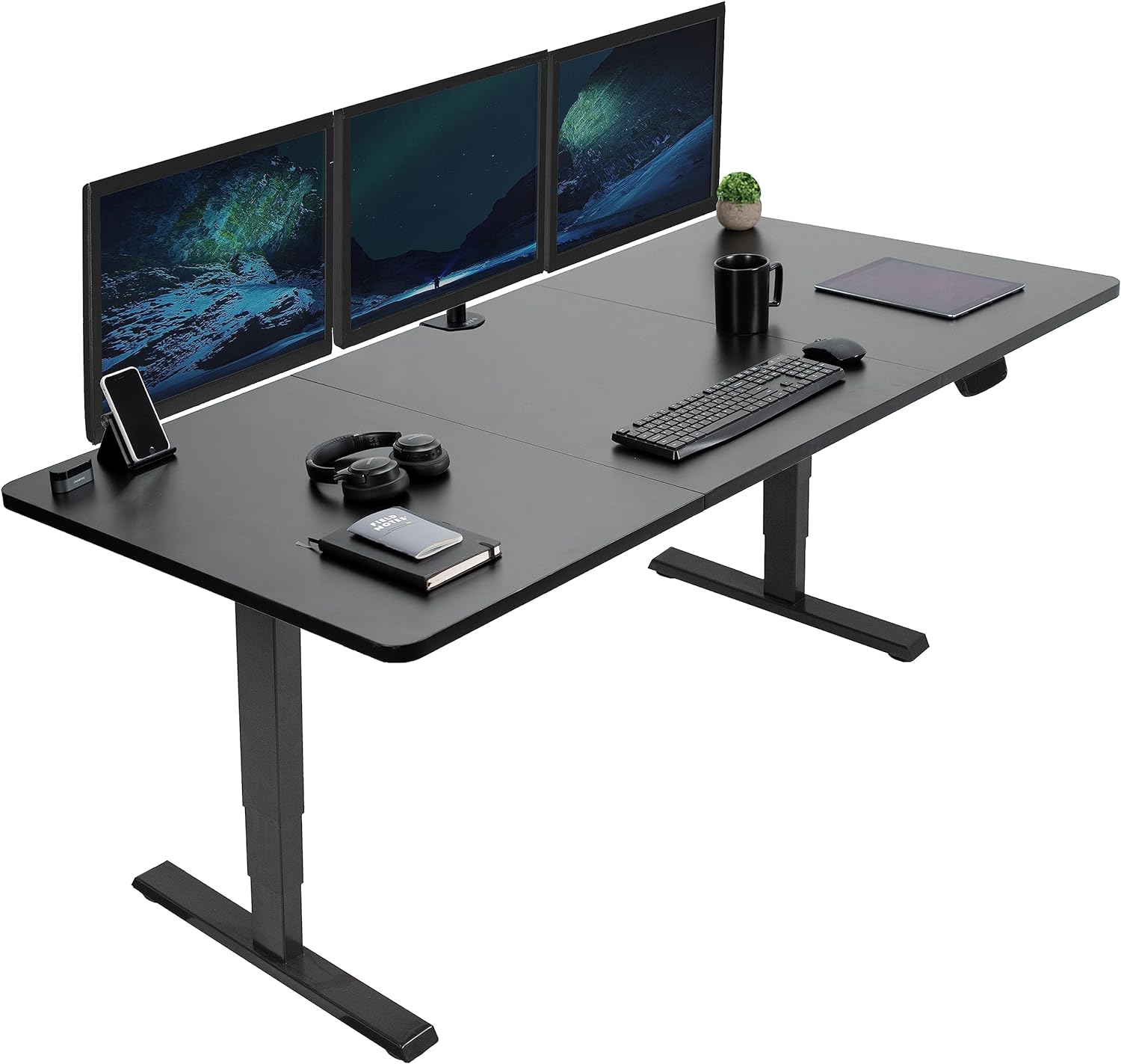 VIVO Electric Height Adjustable 71 x 36 inch Memory Stand Up Desk, Black Table Top, Black Dual Motor Frame, Touch Screen Preset Controller, 2B Series, DESK-KIT-2B7B-36