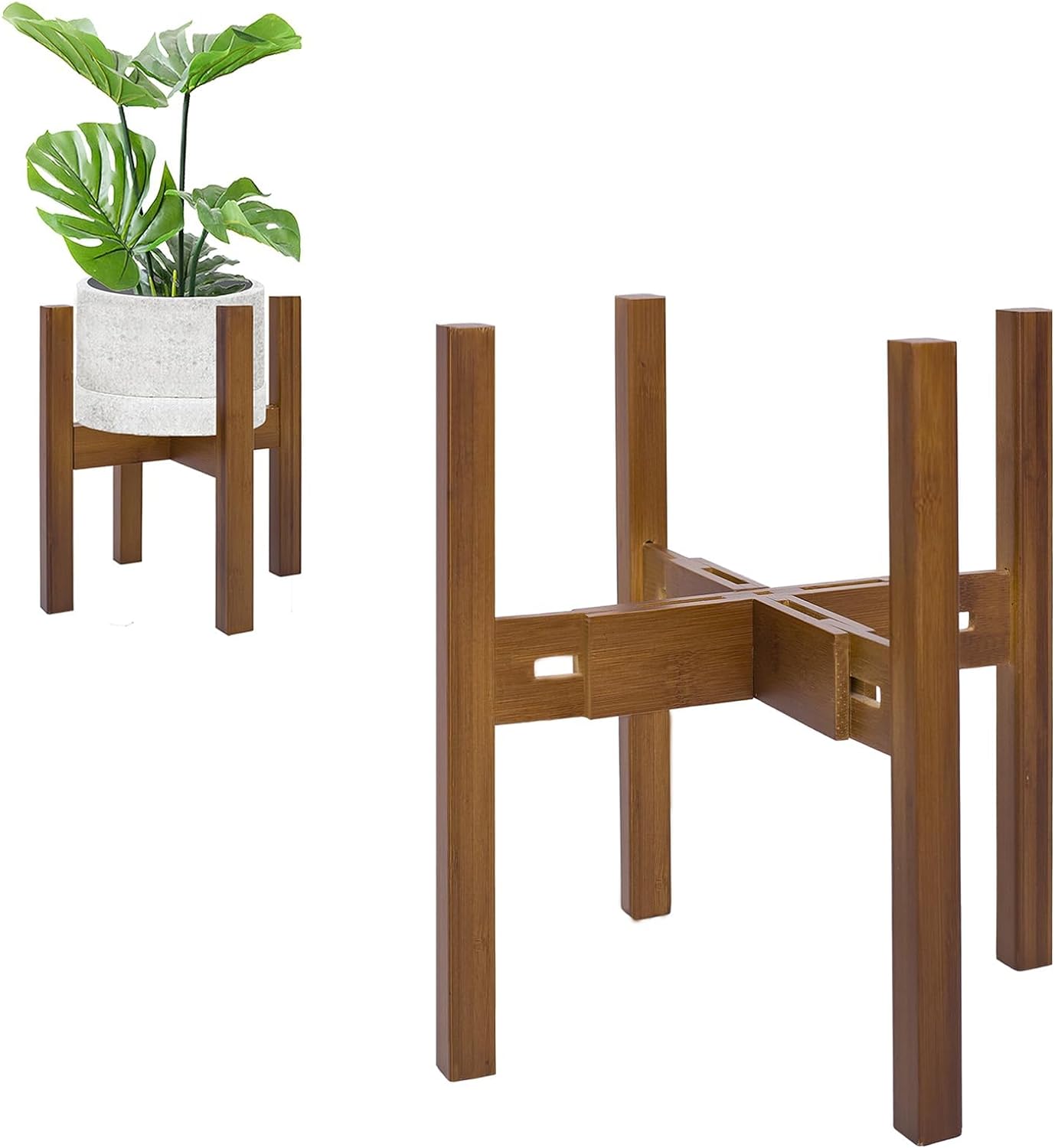 PlantsHome Fun Adjustable Plant Stand Indoor,Bamboo Mid Century Modern Plants Stands, Stable Plant Holder,Fit 8 9 10 11 12 inch Pots (Pot & Plant Not Included)