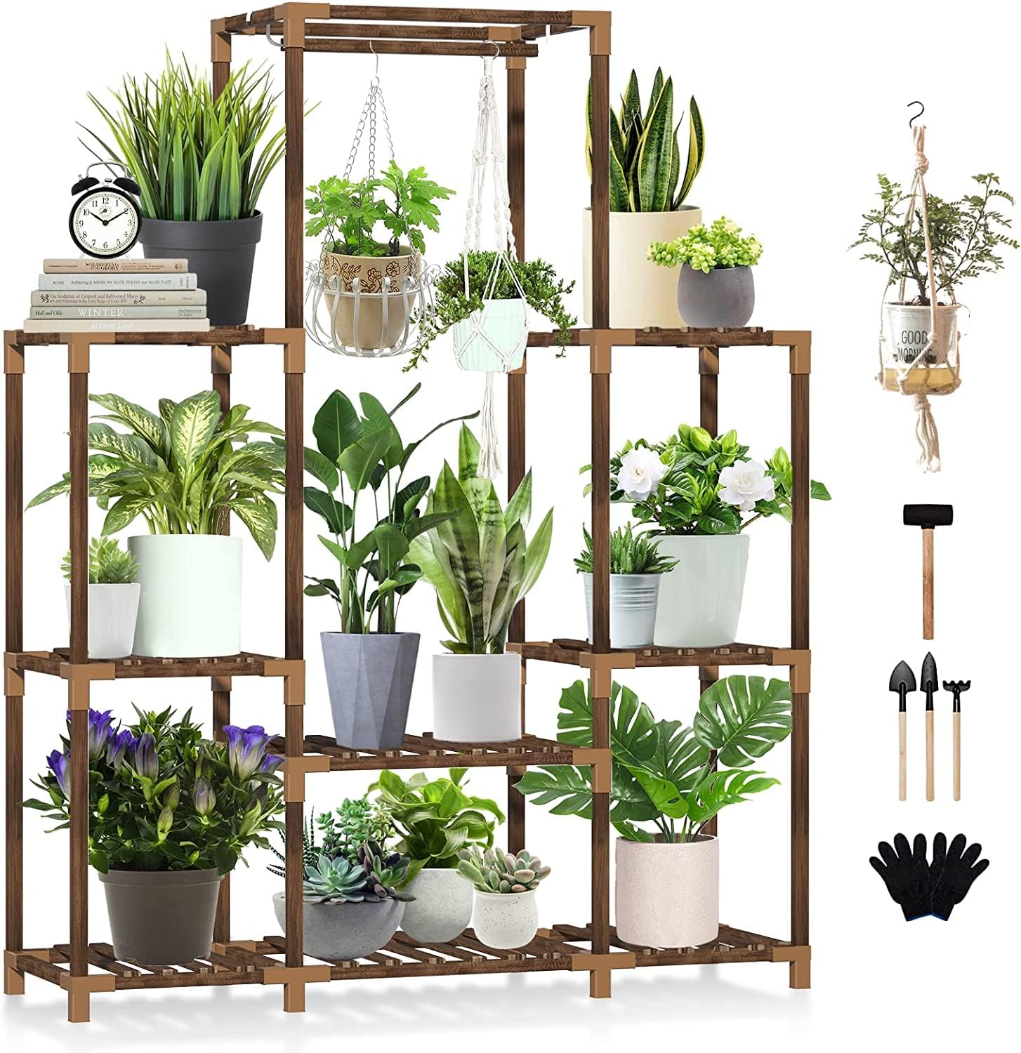 Uneedem Plant Stand Indoor Outdoor Tall Shelf for Multiple Plants 8 Tiers 12 Pot Large Rack Pine Wood Corner Plant/Flower Holder for Room Corner Balcony