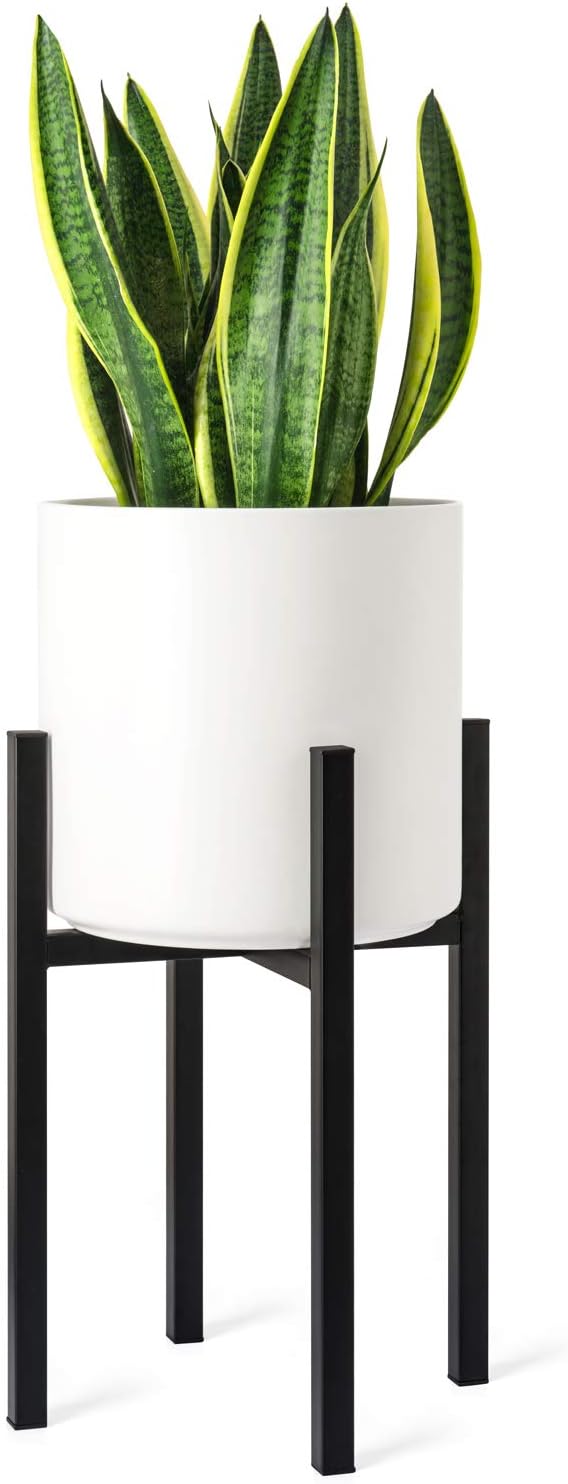 Mkono Plant Stand - EXCLUDING Plant Pot, Mid Century Modern Tall Metal Stand Indoor Flower Potted Holder, Display Rack, Fits Up to 10 Inch Planter, Black