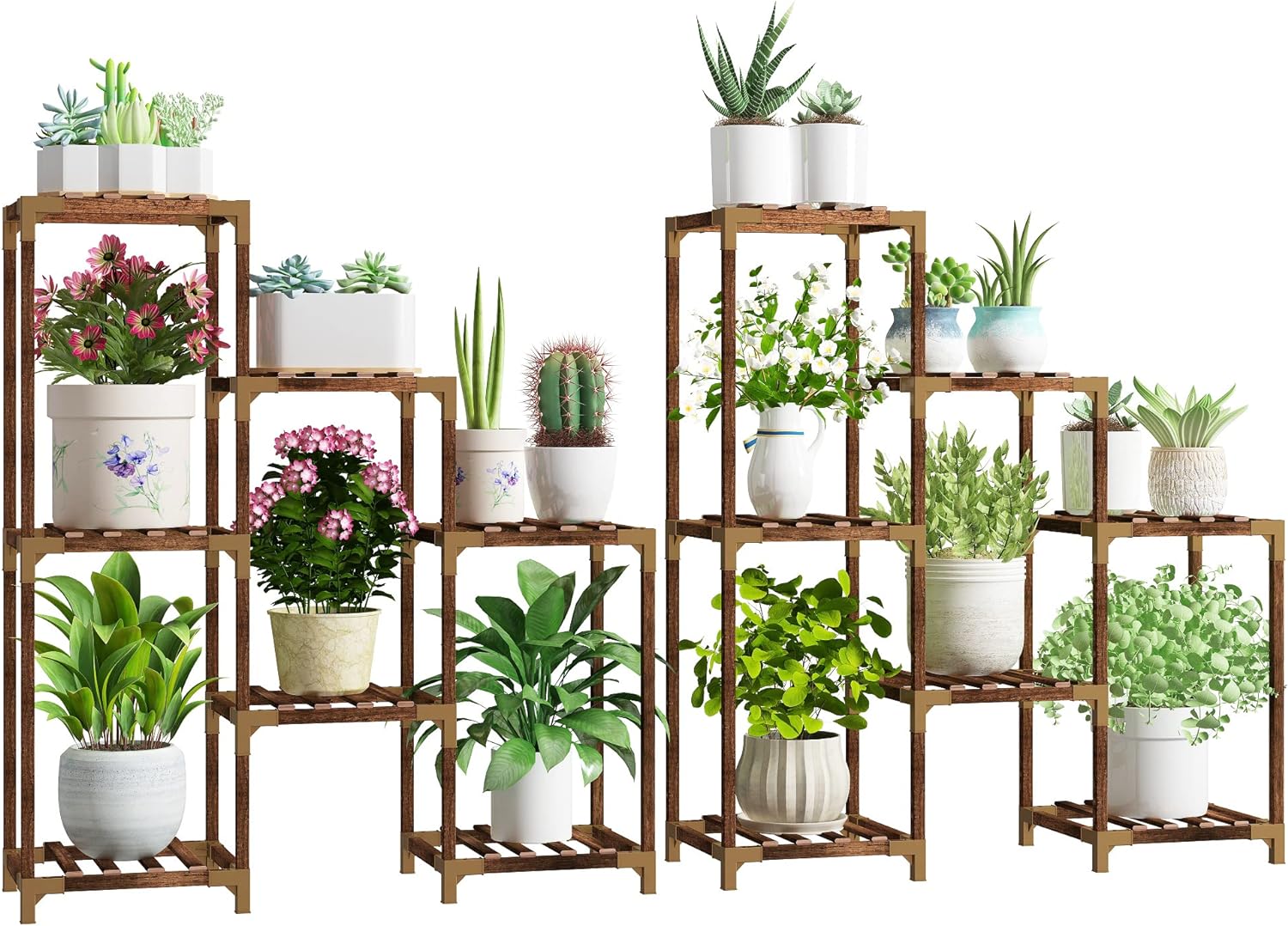 HOMKIRT Plant Stand Indoor Outdoor, Corner Plant Shelf Rack for Multiple Plants, 14 Tier 18 pots Flower Stand Wood Plant Stand Holder Table Ladder Display for Living Room Patio Porch Garden