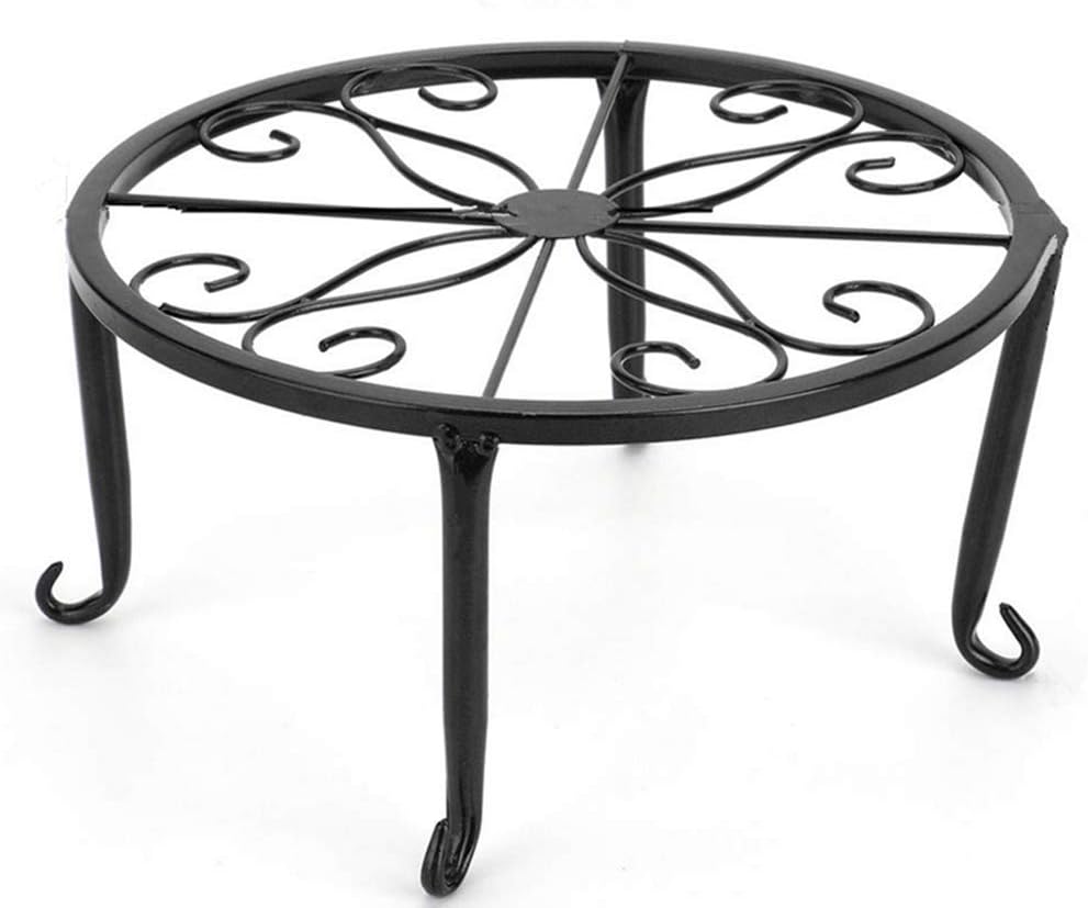 9-1/2 Inch Diameter X 5 Inch High Metal Potted Plant Stand - Rust Proof Wrought Iron Short Flower Pot Bracket Tripod Floor Dish Decorative Pot Holder (Black)