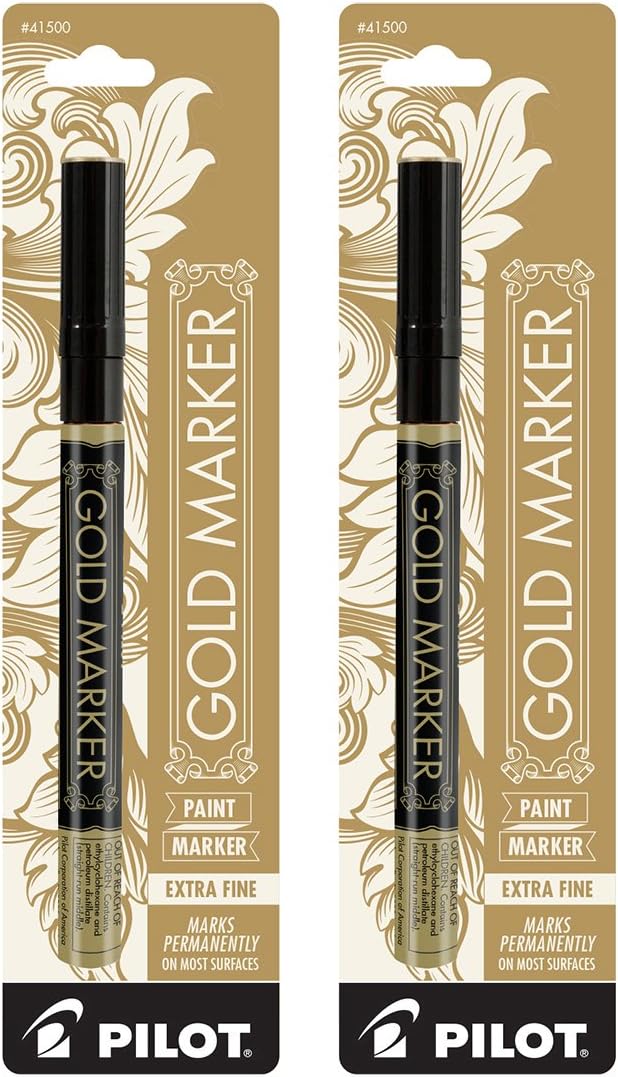 Pilot Gold Metallic Permanent Paint Marker, Extra Fine Point, 2-PACK(41701)