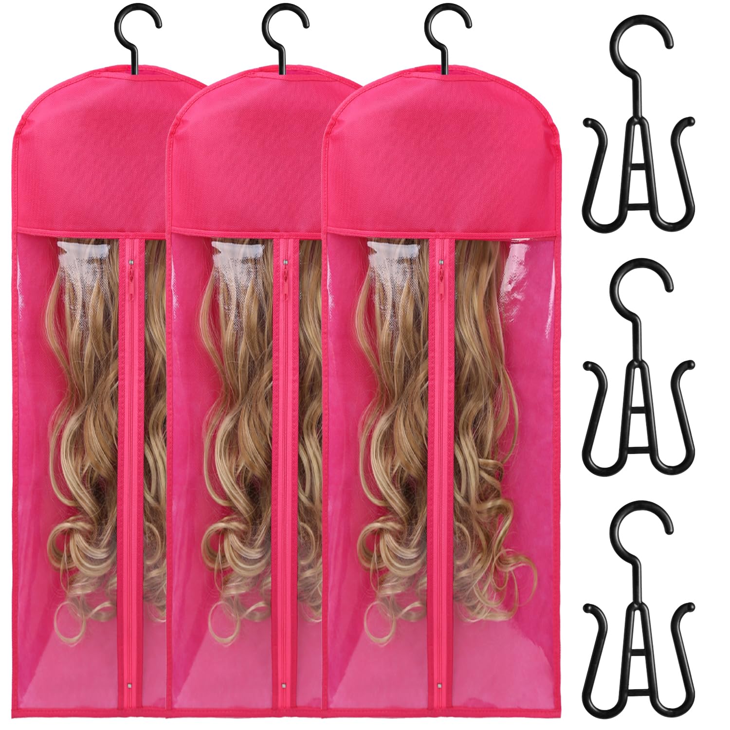 3PCS Extra Long Wig Storage Wig Bags Storage with Hanger Hair Extension Holder Wig Holder Hair Extension Hanger Wig Storage Bags Hair Extension Storage Hair Extensions, Wigs & Accessories (31.5 Inch )