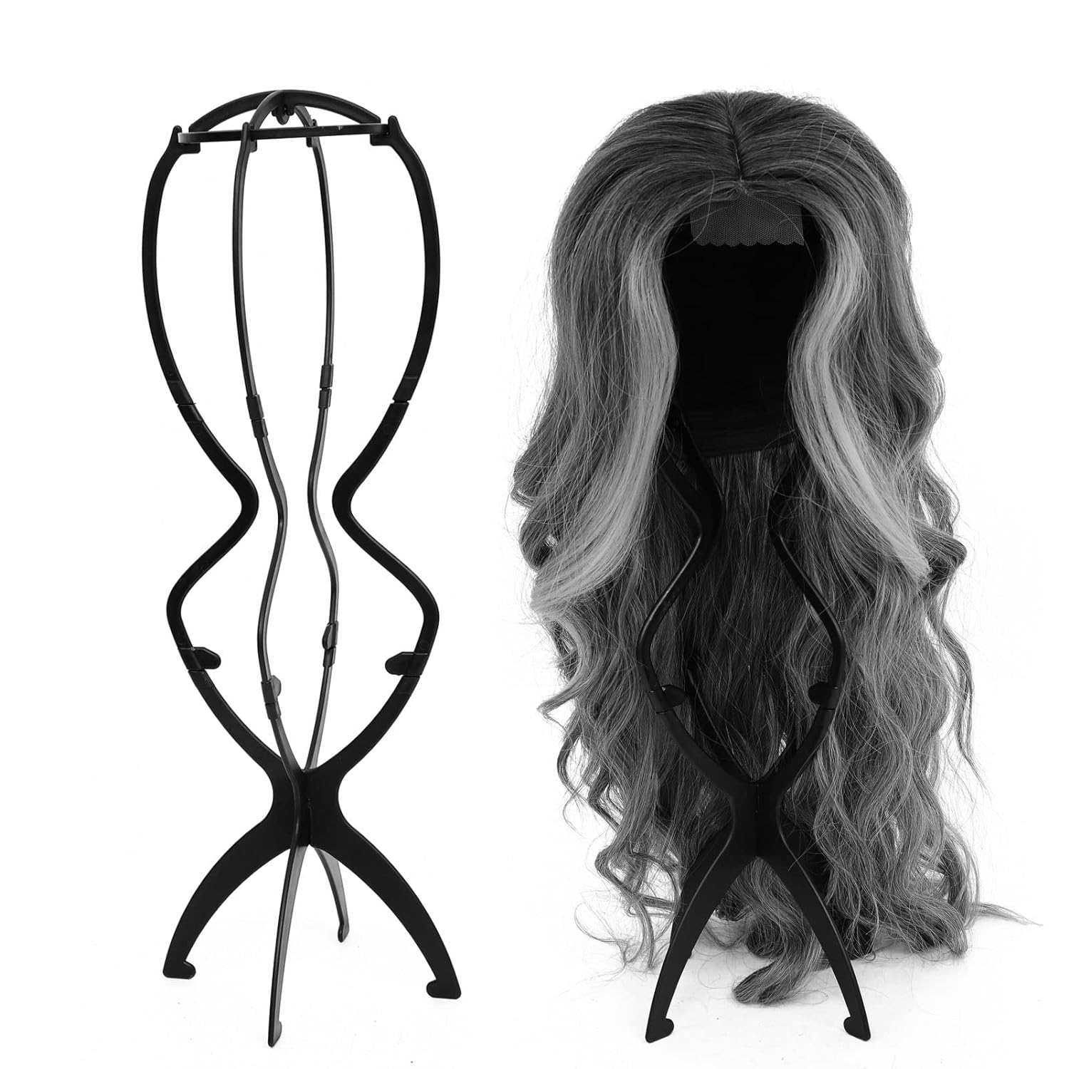 PIESOYRI Tall Wig Stands, High Wig Holders for Long Wigs, 19.7, Portable Collapsible Wig Stands for Storage, Display (2 Count-Pack)