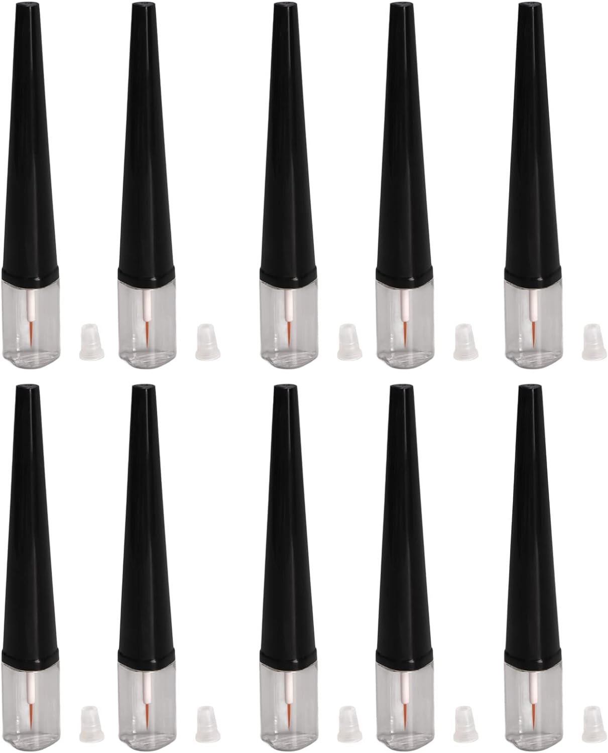 Srliya 10pcs Eyelash Growth Liquid Bottle - Refillable Transparent Empty Eyeliner Tubes with Black Cover for Cosmetic 5ml