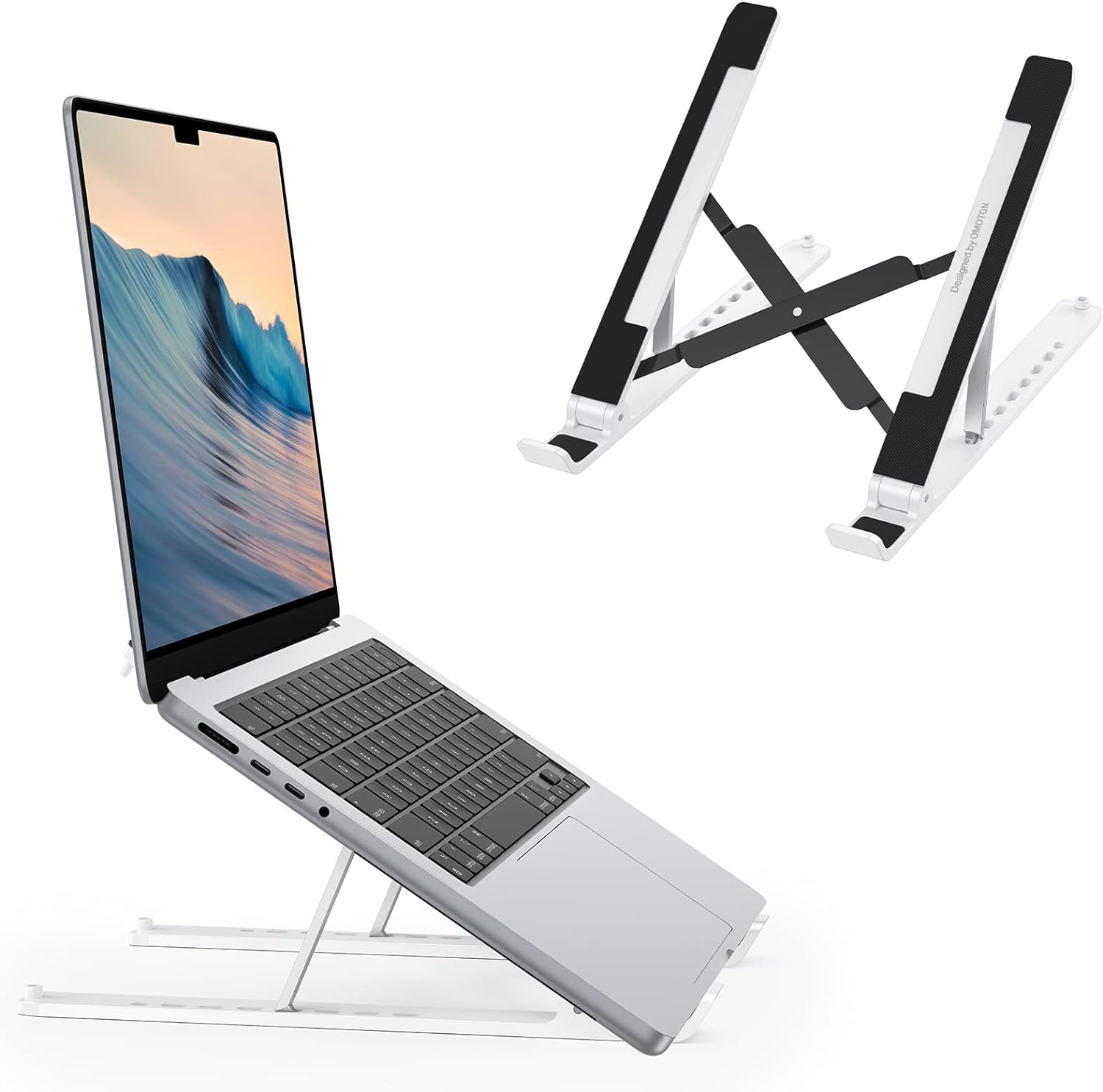 OMOTON Portable Laptop Stand, Laptop Stand for Desk Ergonomic 7-Levels Angles Adjustable Computer Stand, ABS Laptop Riser Holder Compatible with All Laptops and iPad(10-15.6)