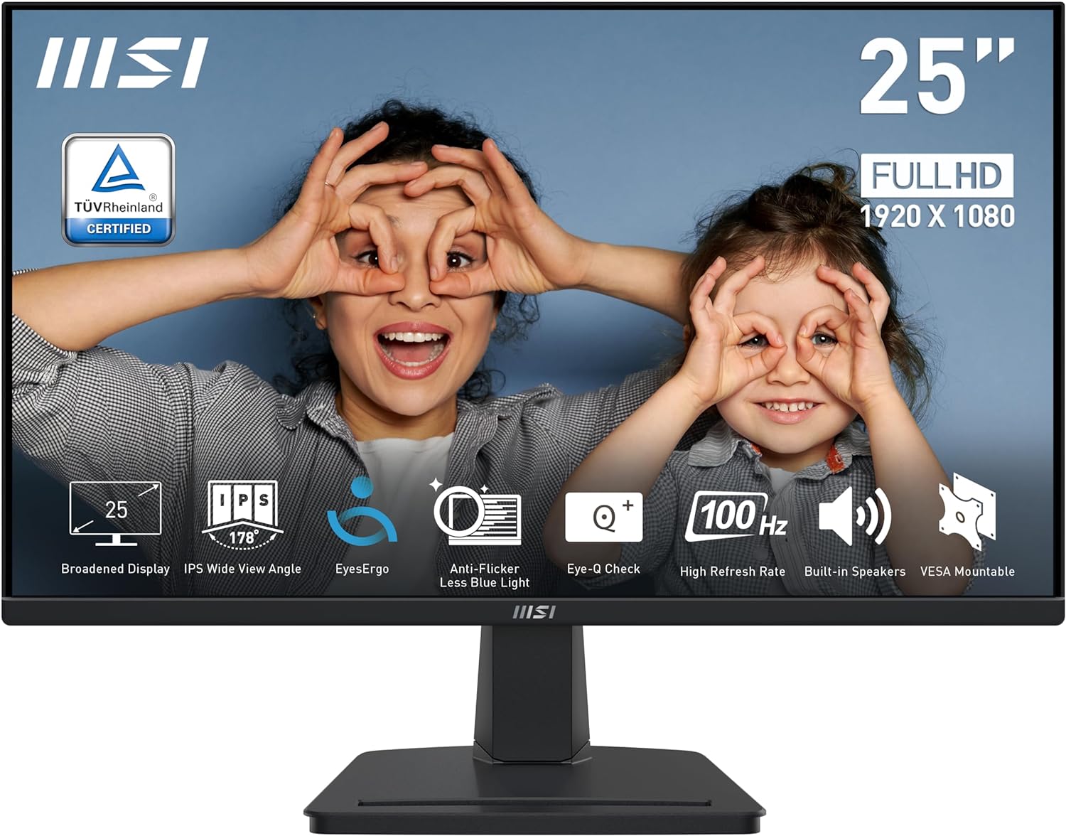 MSI PRO MP251 24.5-inch IPS 1920 x 1080 (FHD) Computer Monitor, 100Hz, Adaptive-Synch, HDMI, VGA Port, VESA Mountable, Tilt, Speaker, 1ms, Black