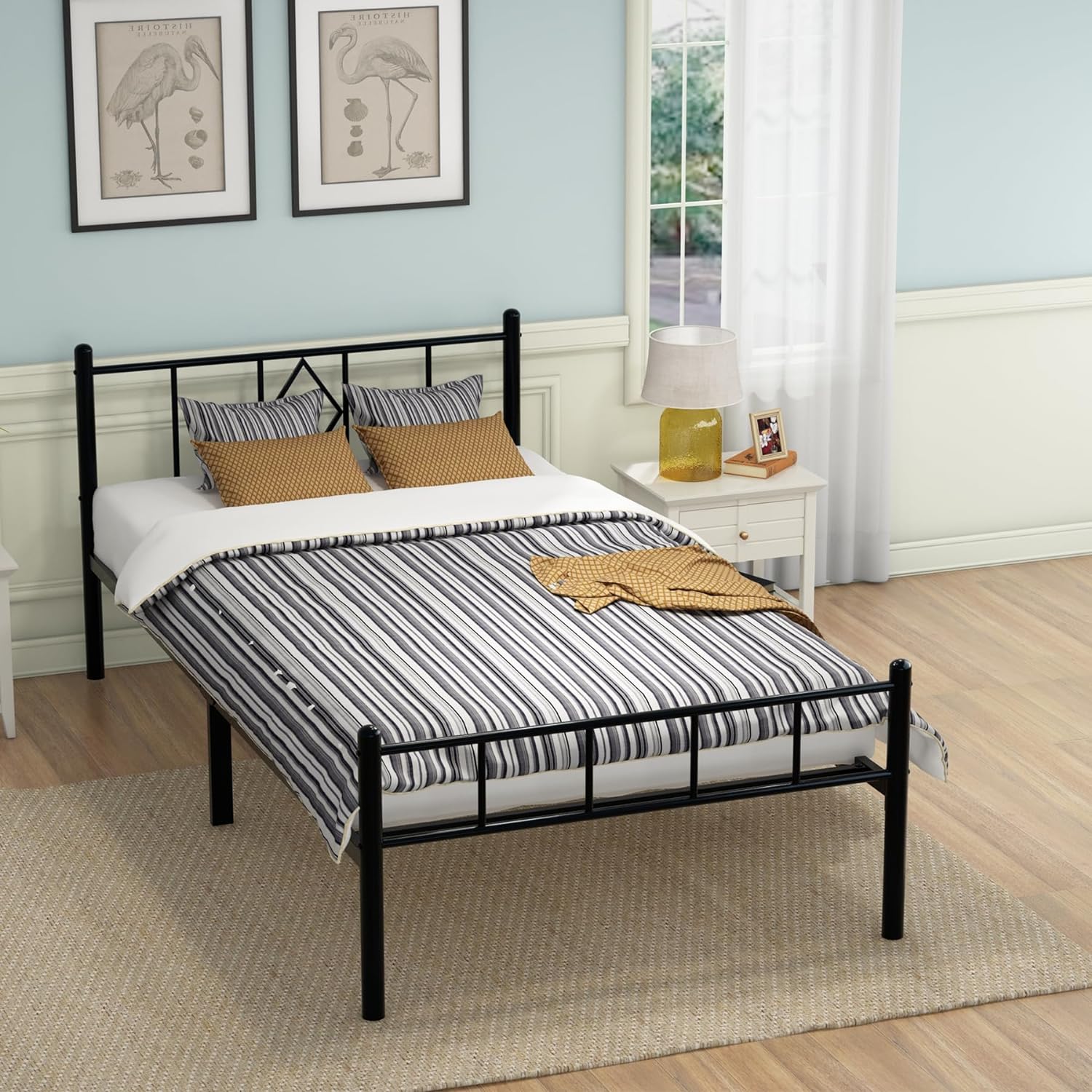 Mavesmog 14 inch Twin Size Bed Frame Metal Platform Mattress Foundation with headboard FootboardNo Box Spring Needed/Under Bed Storage/Easy AssemblyBlack