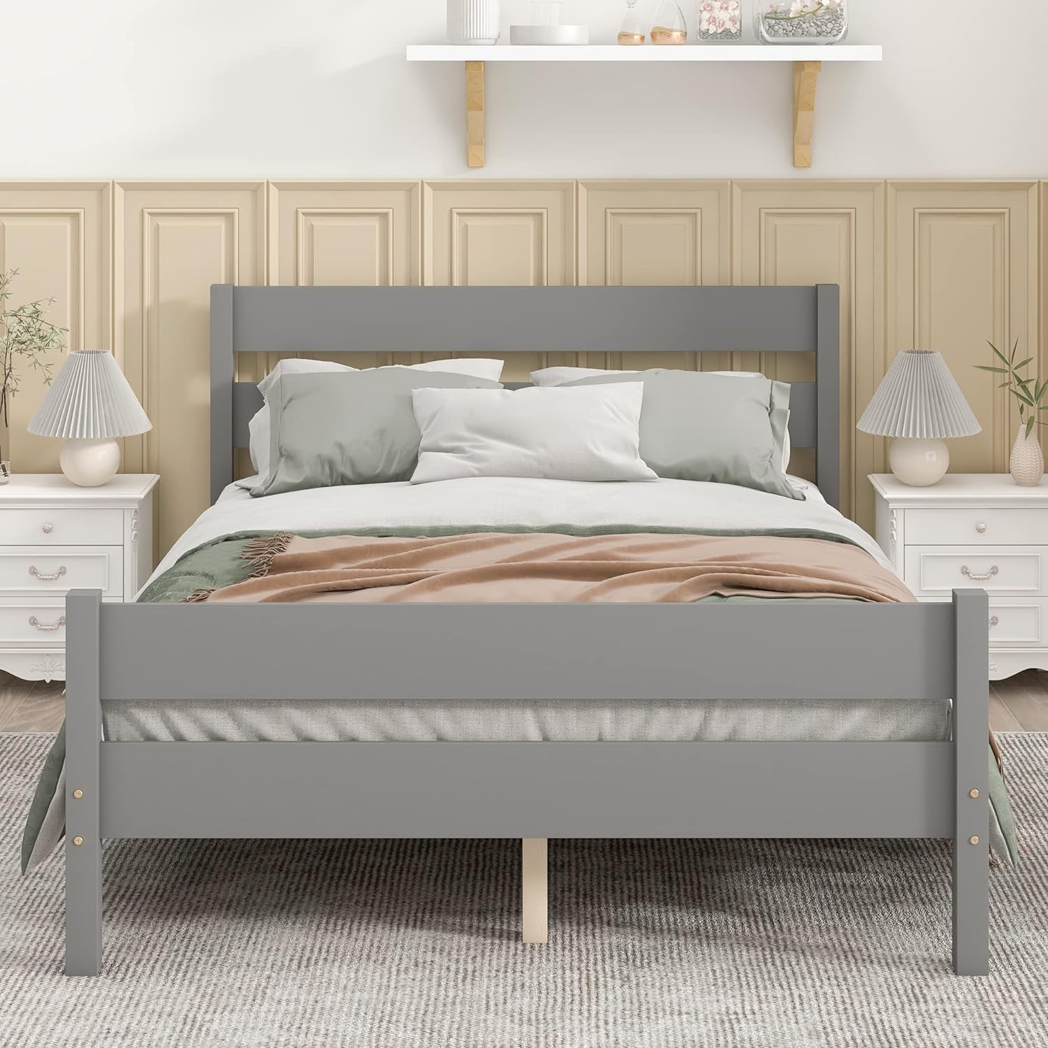 Tulib Wooden Full Platform Bed Full Bed Frame with Headboard and Footboard,Grey