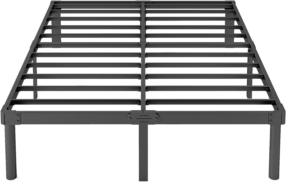 SunnyDaze 14 Inch High Platform Queen Bed Frame No Box Spring Needed, Metal Bed Frame Queen Size, Heavy Duty, Easy Assembly, Noise Free, Black