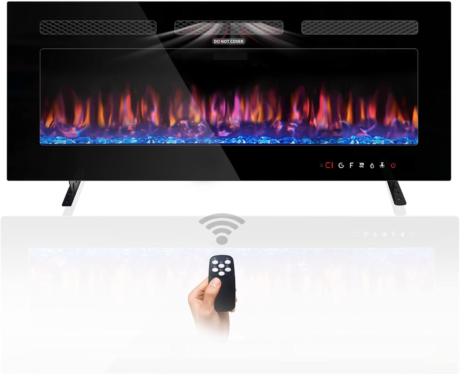 Home4me 36 Electric Fireplace, Wall Mounted and Recessed Fireplace Heater, 750/1500W Freestanding Linear Fireplace, Adjustable Flame Color, Touch ScreenRemote Control with Timer, Low Noise